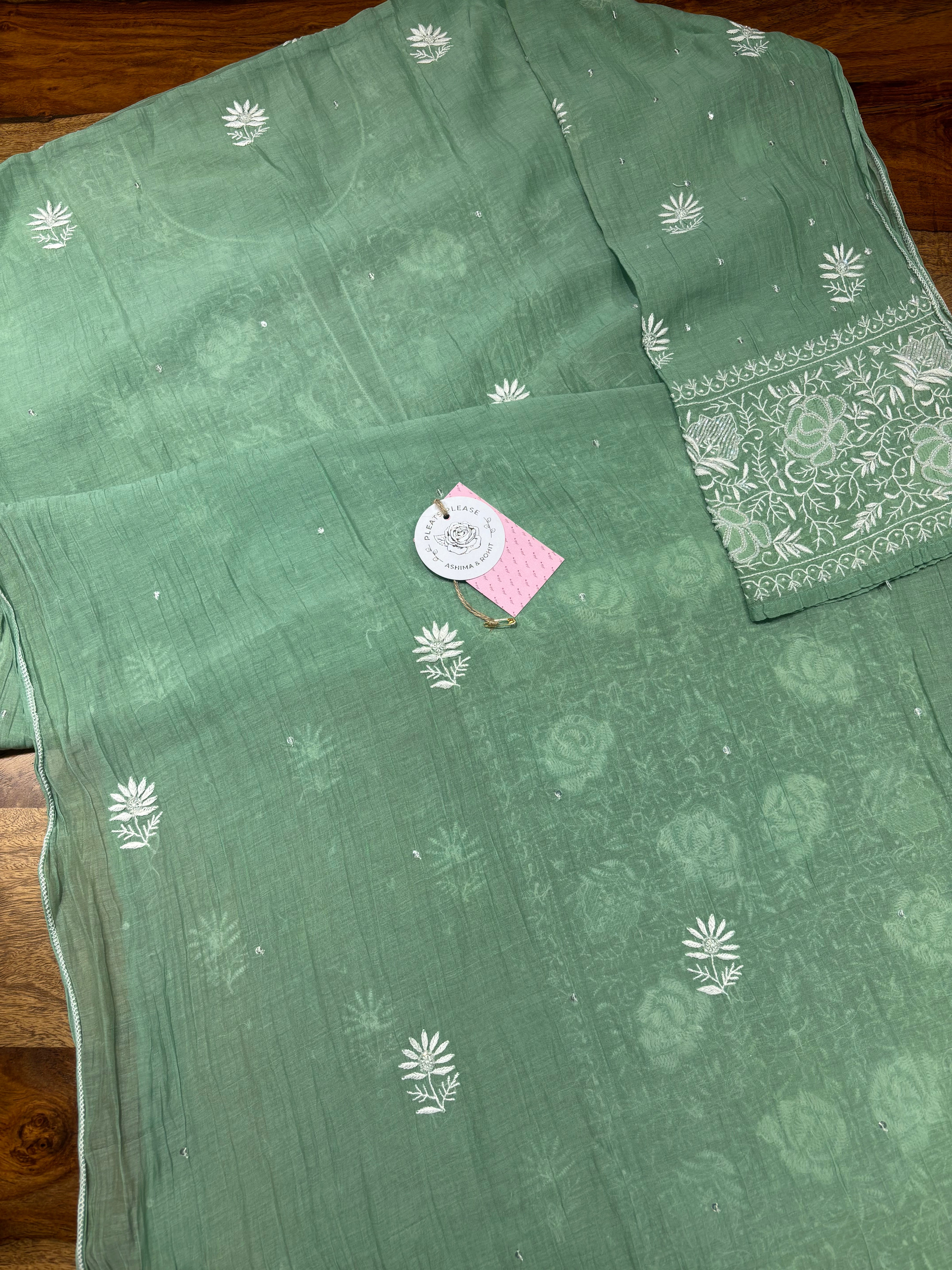 Mint Green Chanderi Mul Chikankari Kurta & Dupatta Set