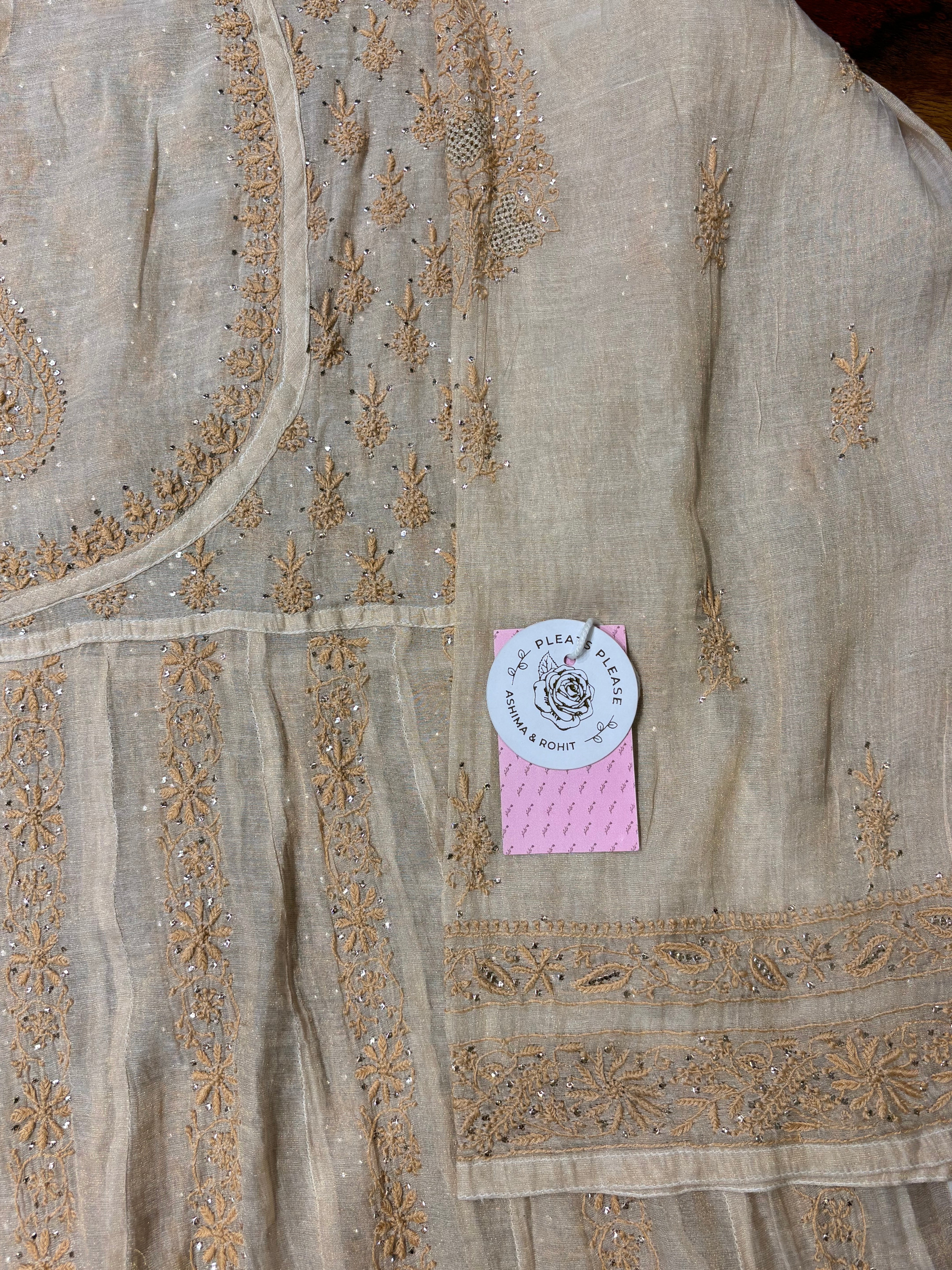 Dyeable Pure Tissue Chikankari A-Line Anarkali & Dupatta