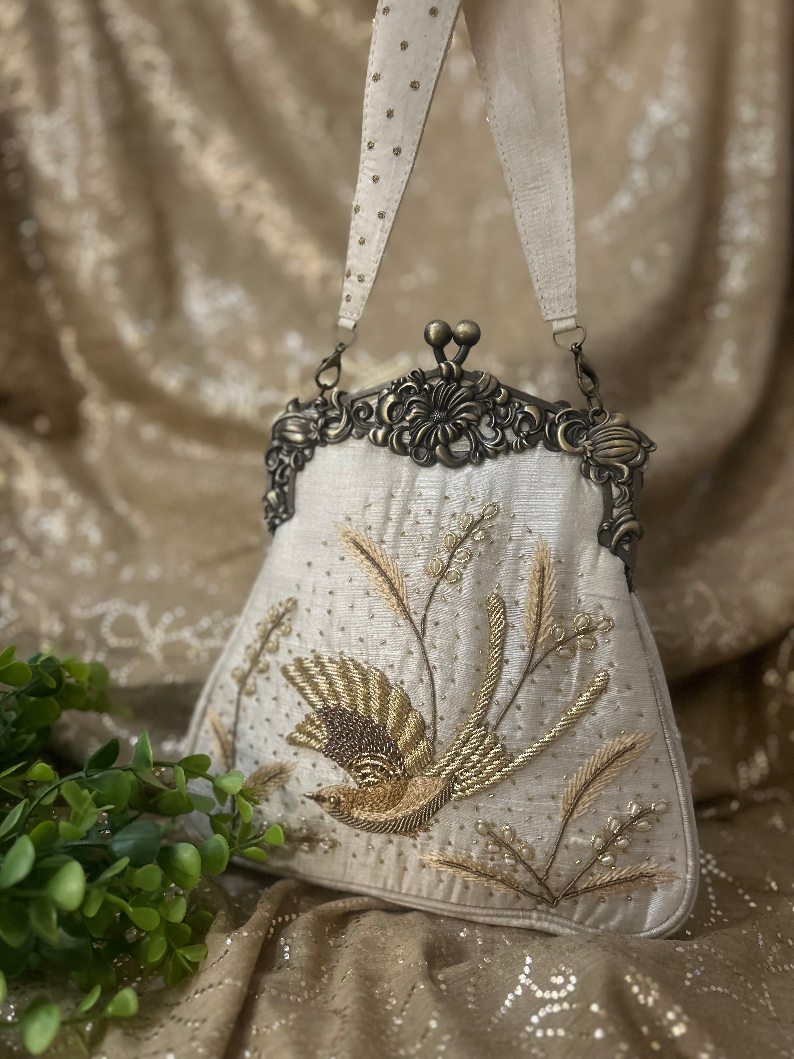 Ivory Zardozi Chikankari Clutch Bag