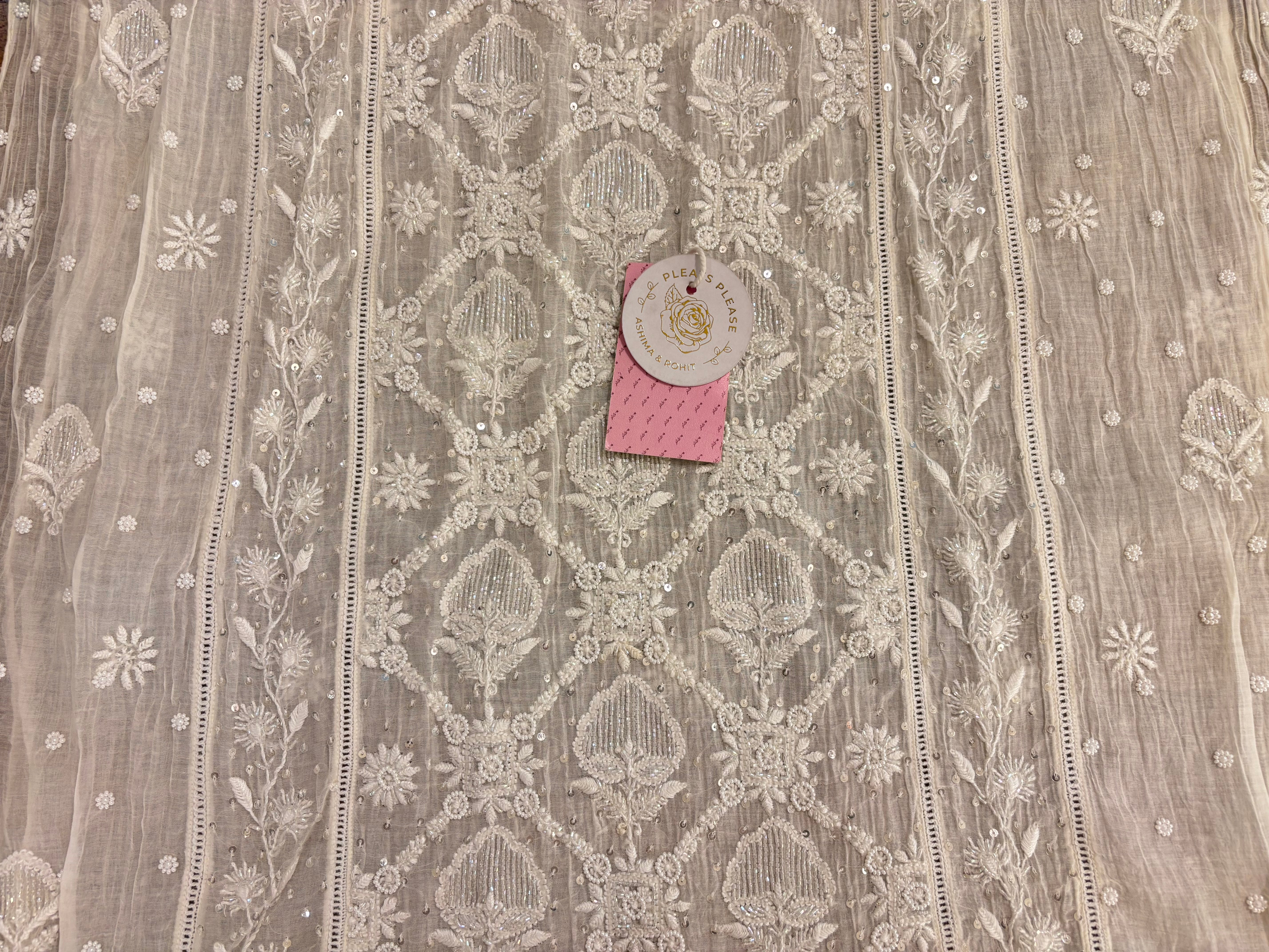 Dyeable Chnderi Mul Chikankari Kurta & Dupatta