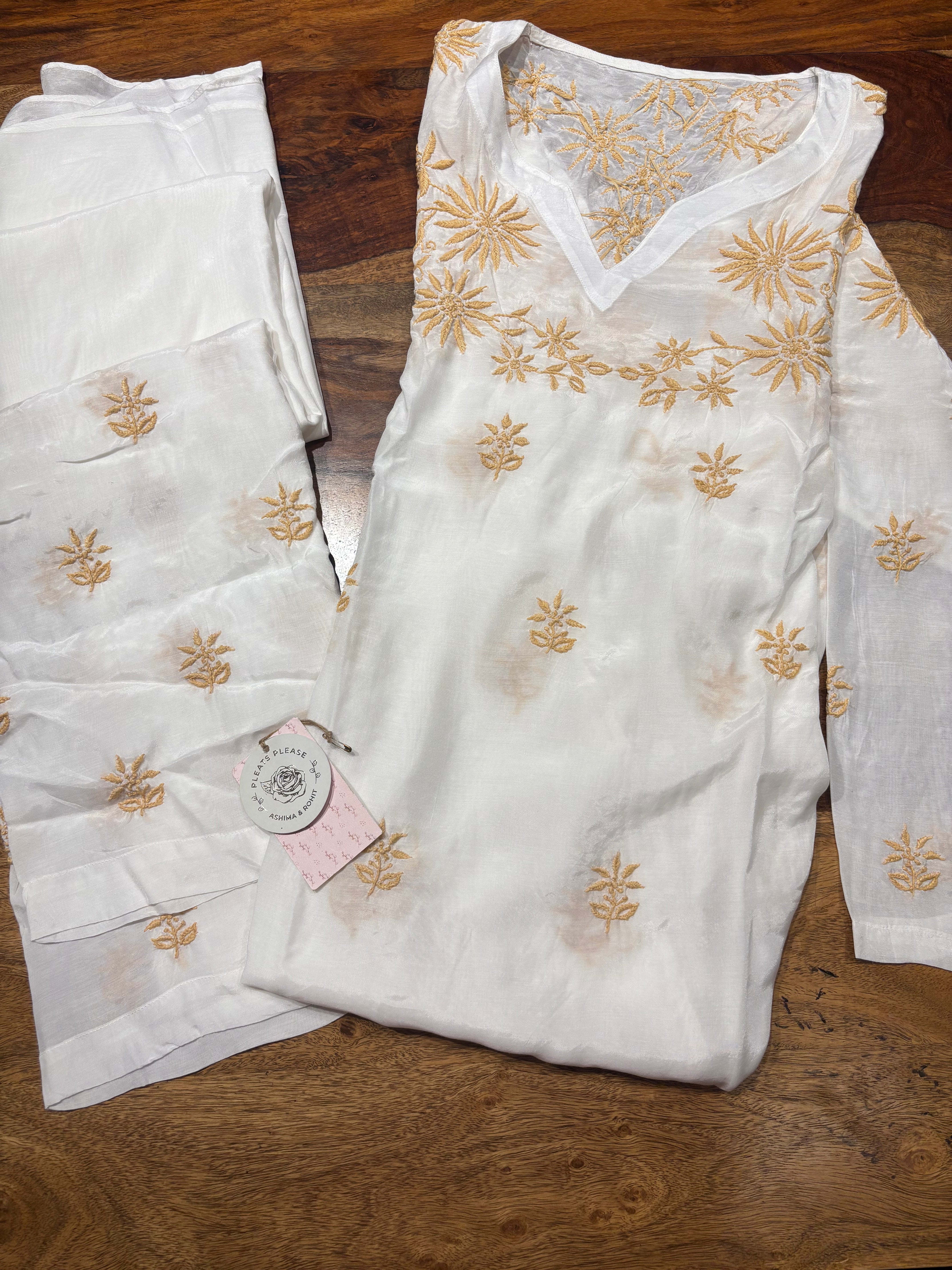 Dyeable Muslin Silk Chikankari Co-ord Set