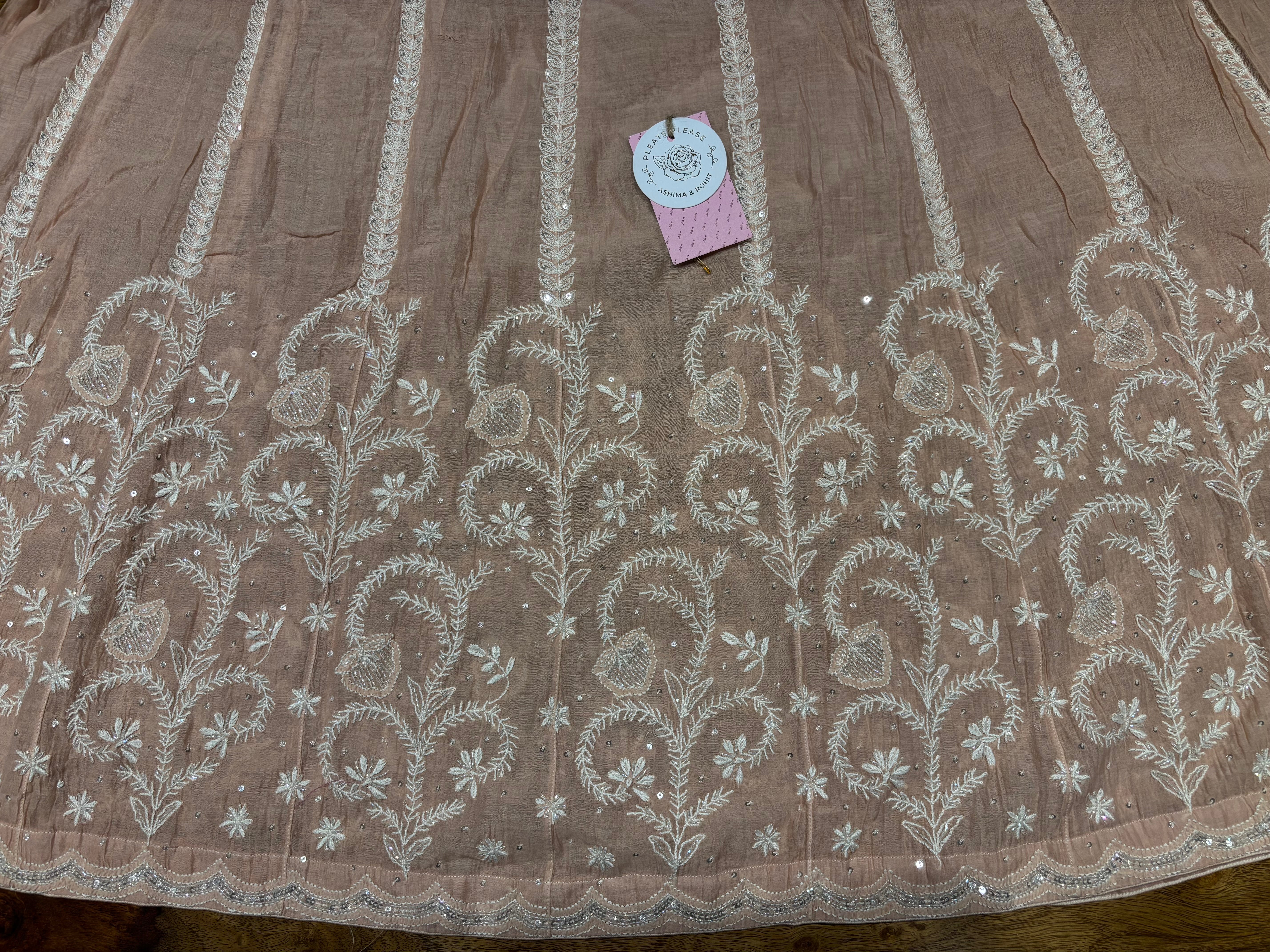 Peach Chanderi Mul Chikankari Anarkali & Dupatta Set