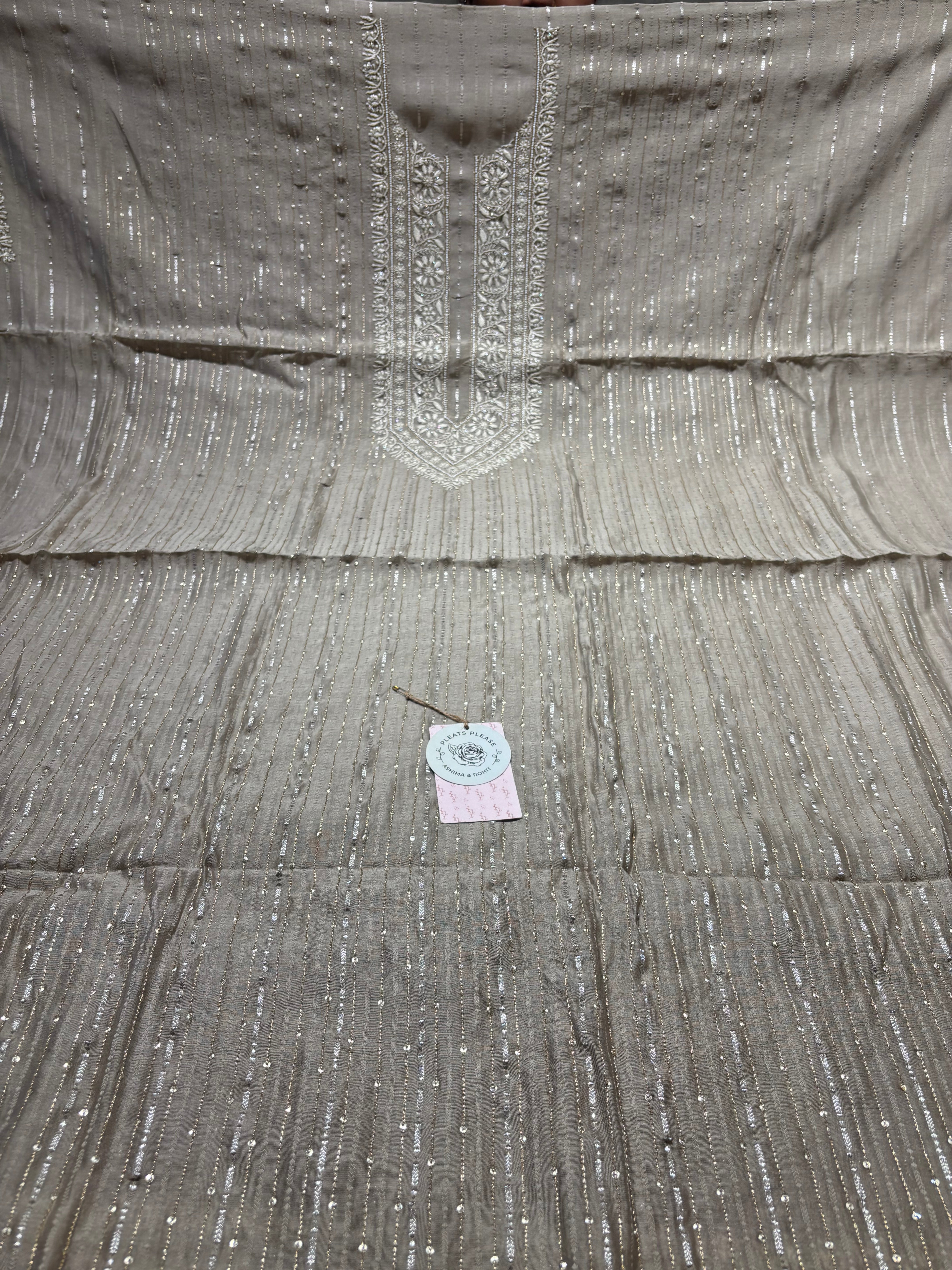 Dyeable Chanderi Mul Chikankari & Mukaish Kurta And Dupatta Set