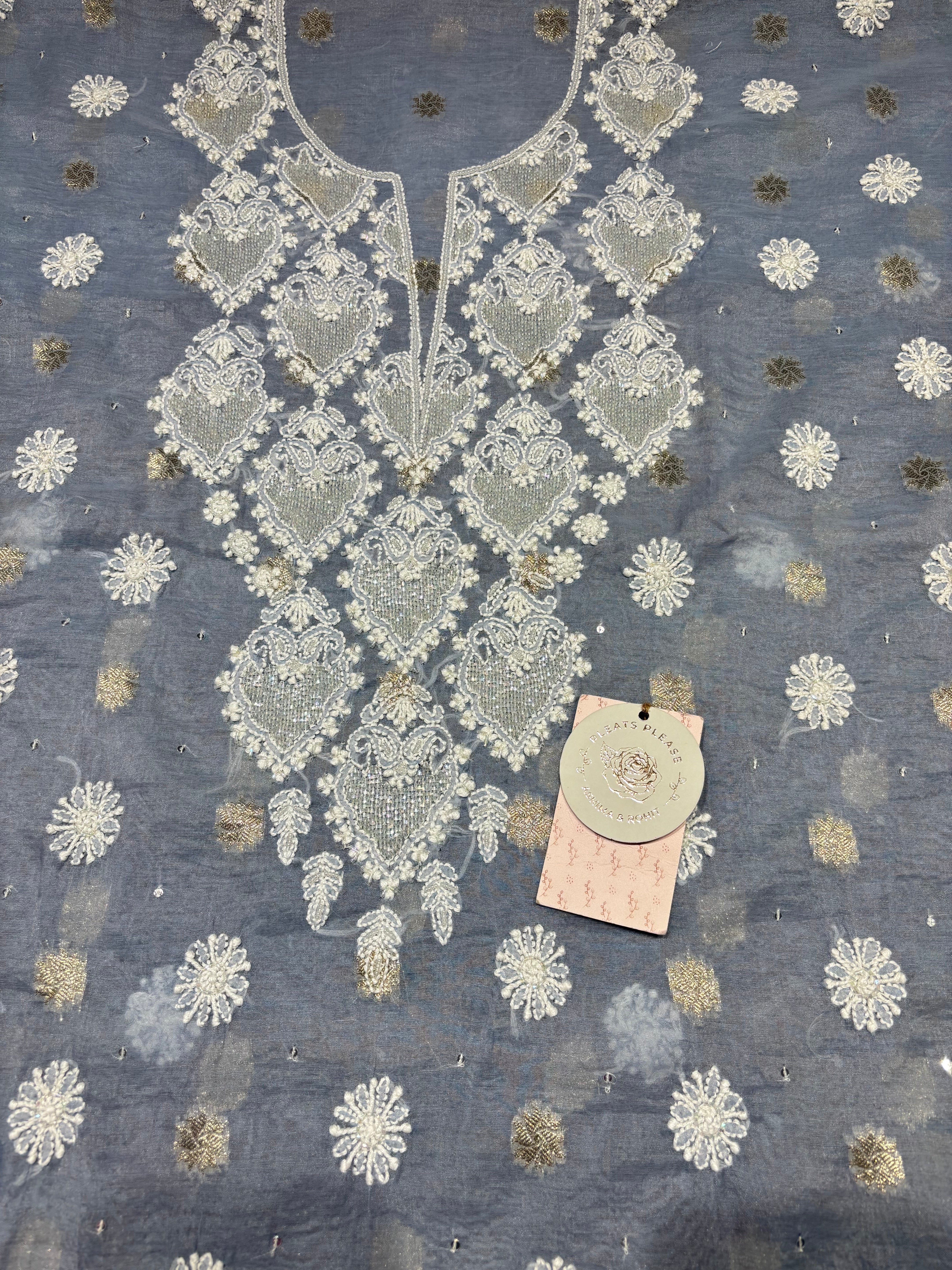 Powder Blue Chanderi Silk Chikankari Kurta & Dupatta Fabric