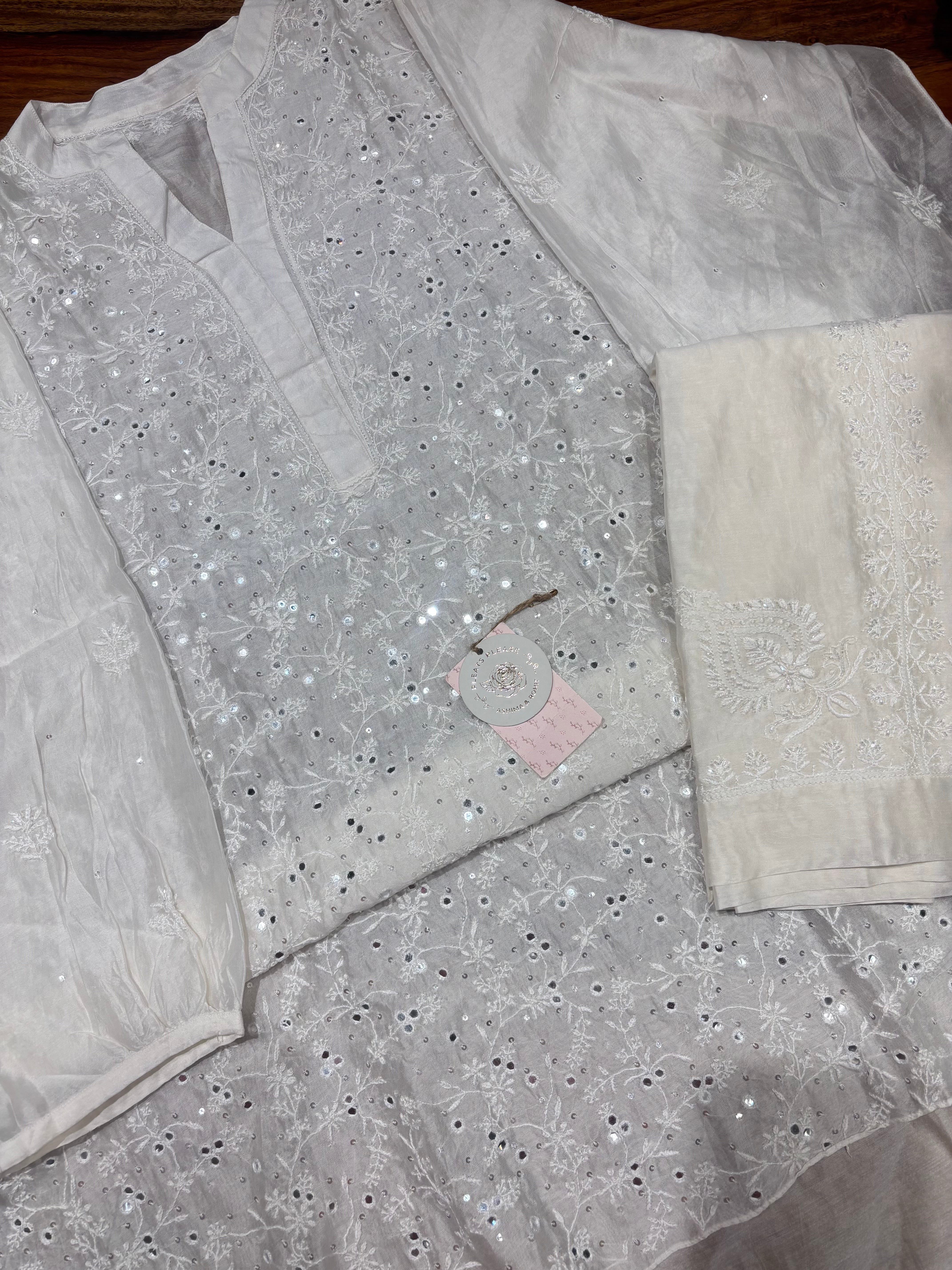 Dyeable Chanderi Silk Chikankari Co-ord Set