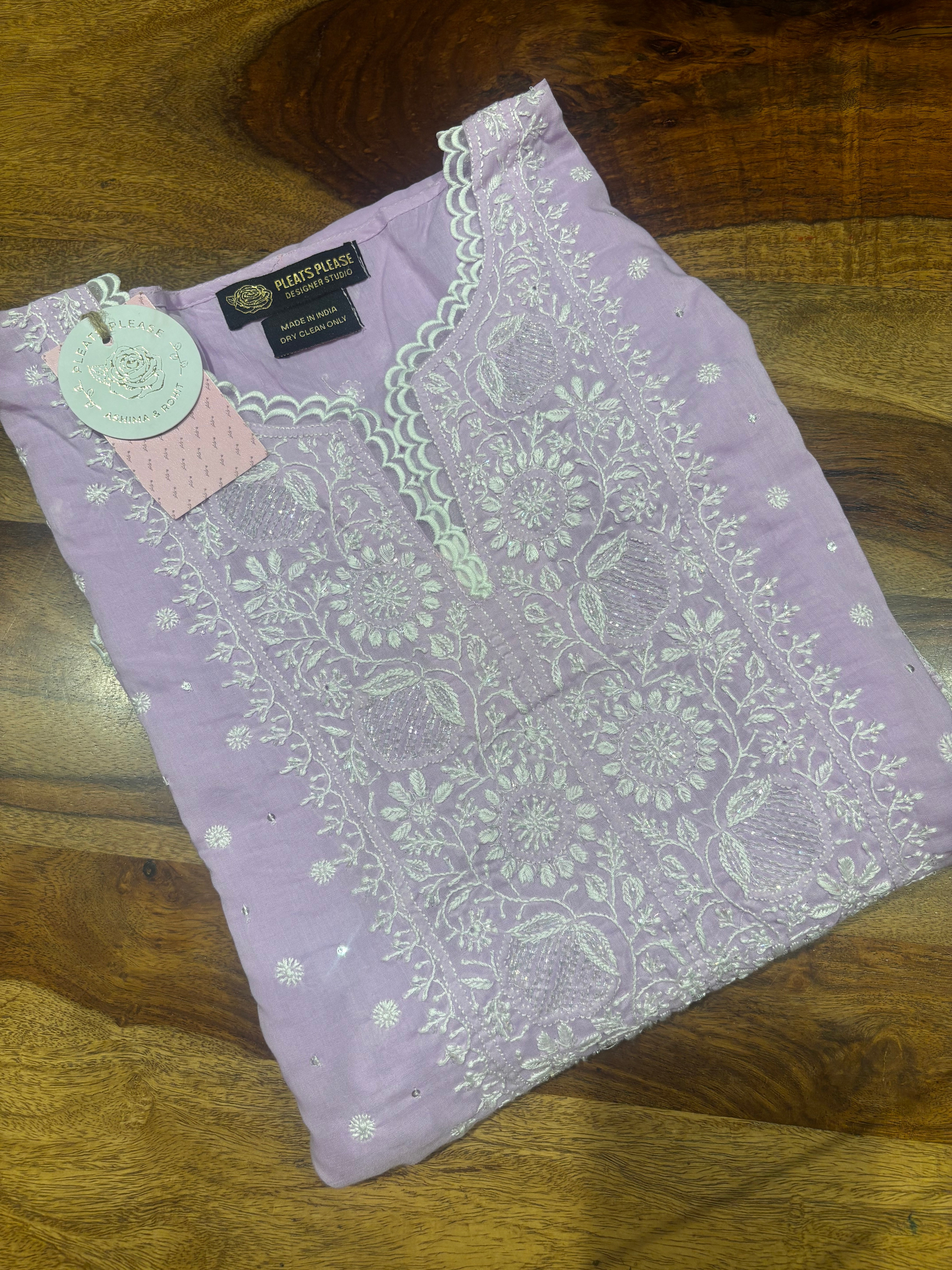 Lilac Mulmul Chikankari Kurta Fabric