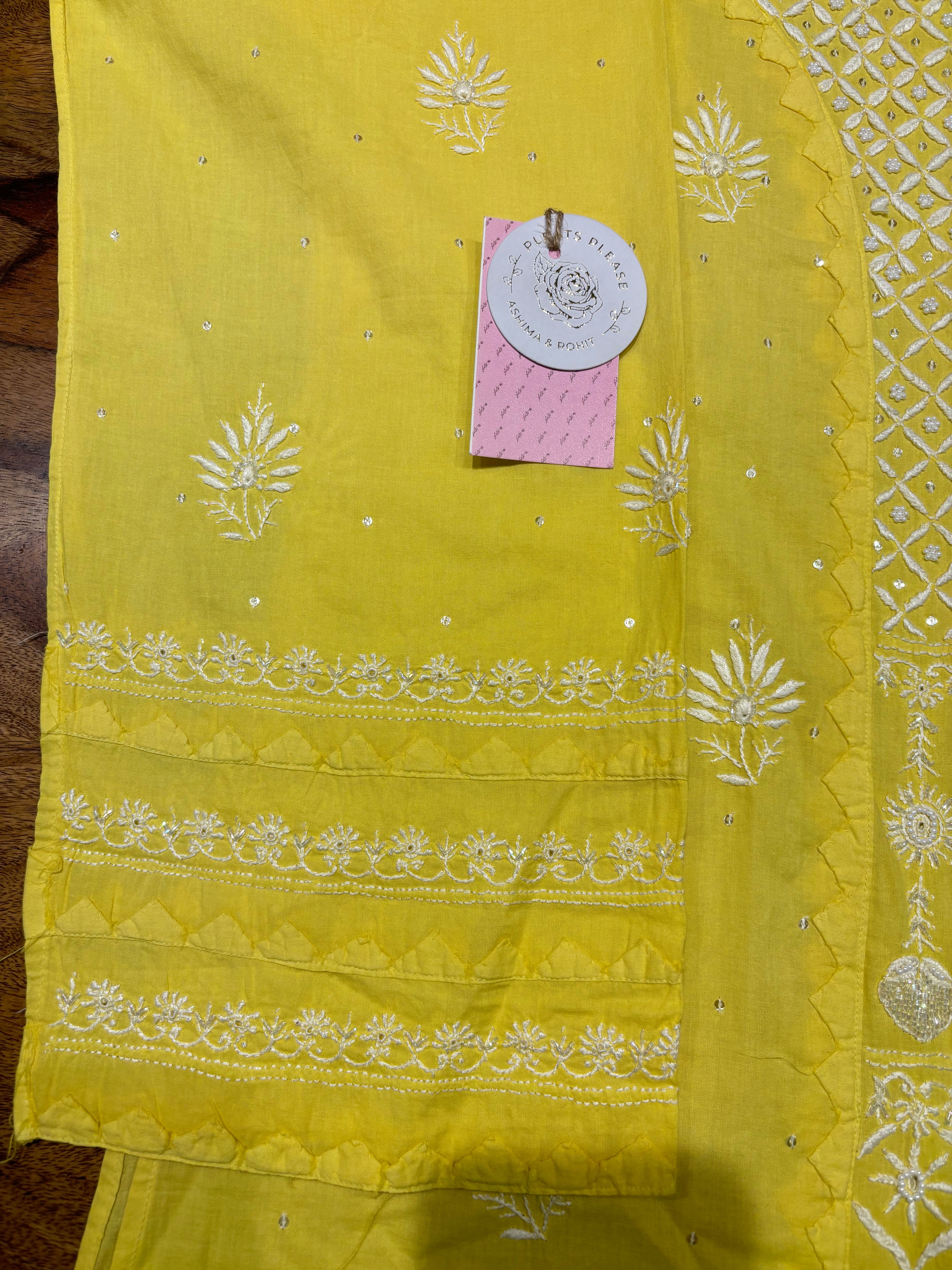 Yellow Mulmul Chikankari Kurta & Dupatta Set
