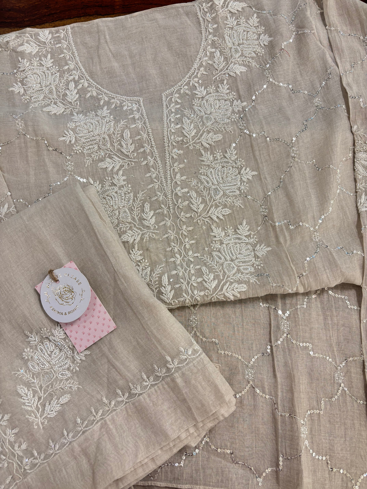 Dyeable Silver Tissue Chikankari Co-ord Set