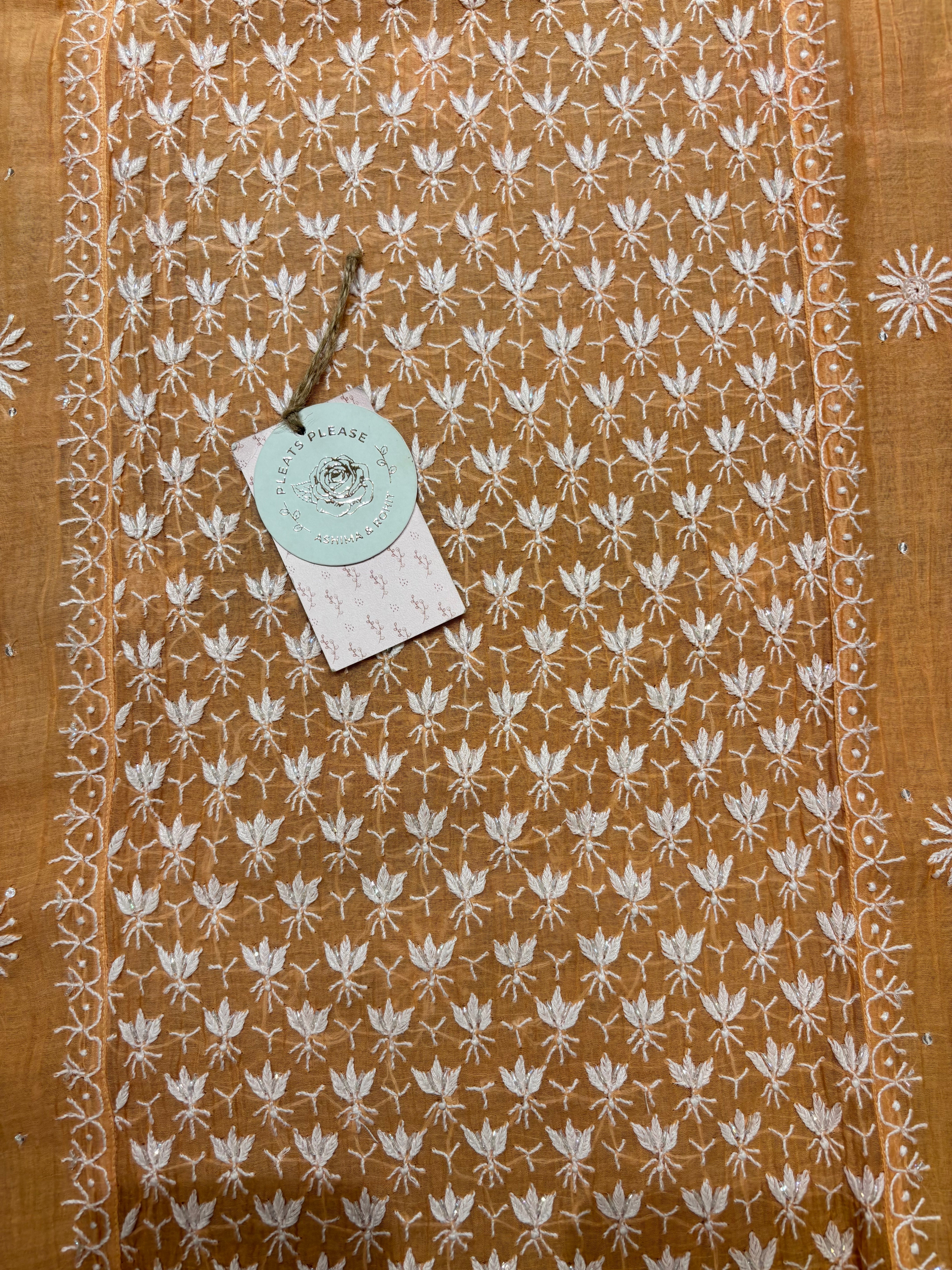 Peach Chanderi Mul Chikankari Kurta and Dupatta Set