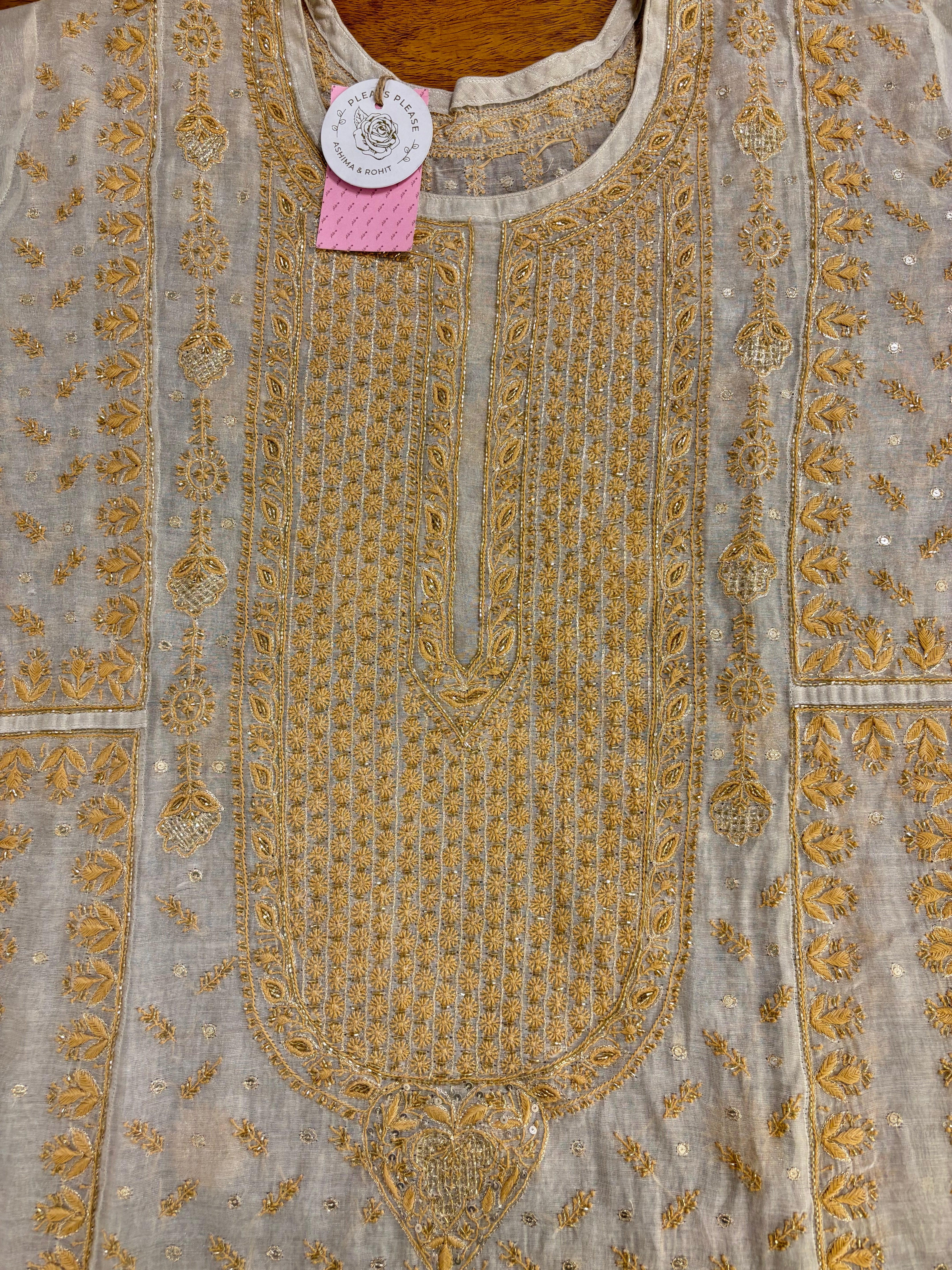 Dyeable Ivory Silver Pure & Premium Tissue Chikankari Kurta & Dupatta