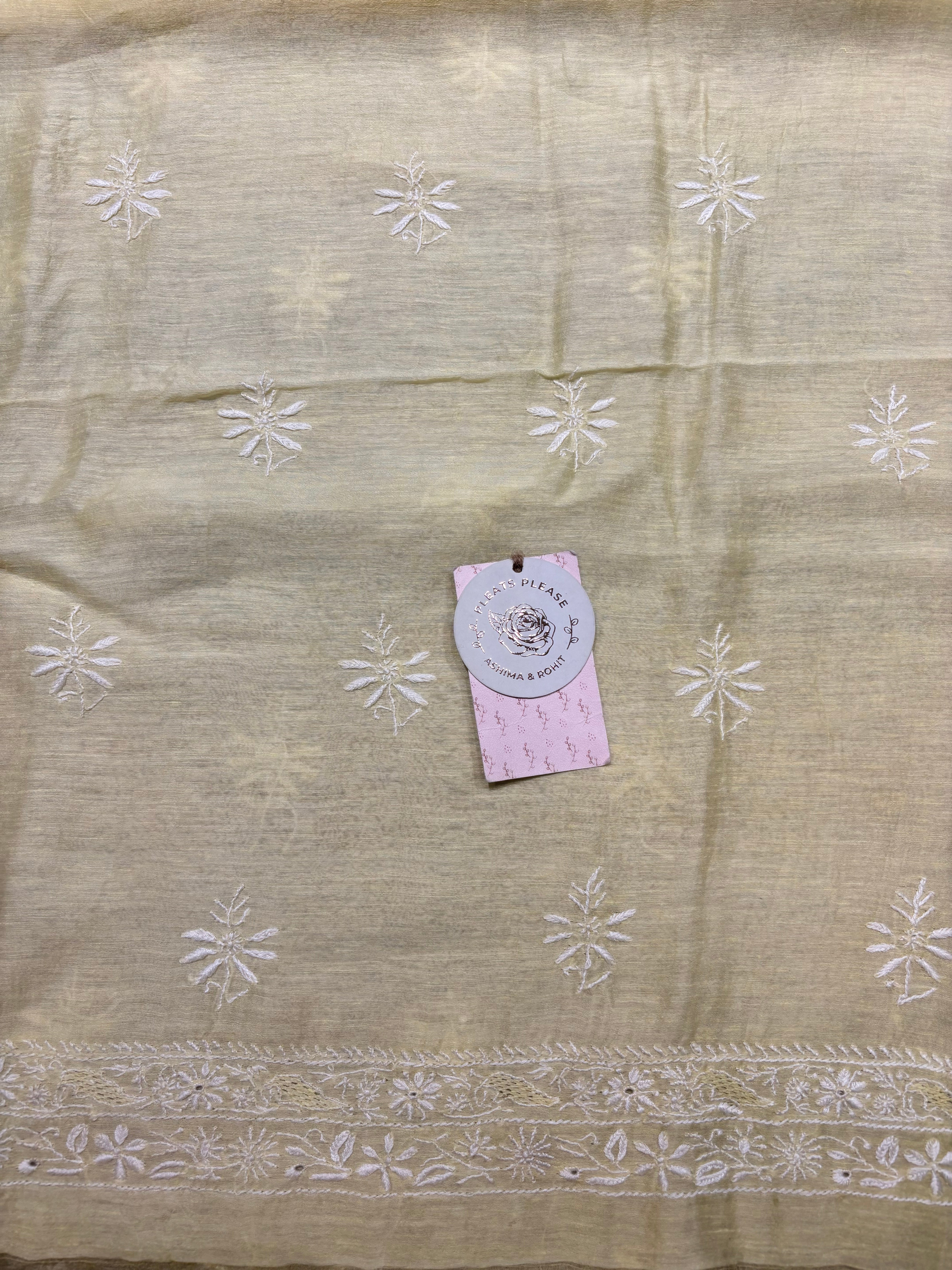Lemon Yellow Linen Chikankari Men’s Kurta Fabric