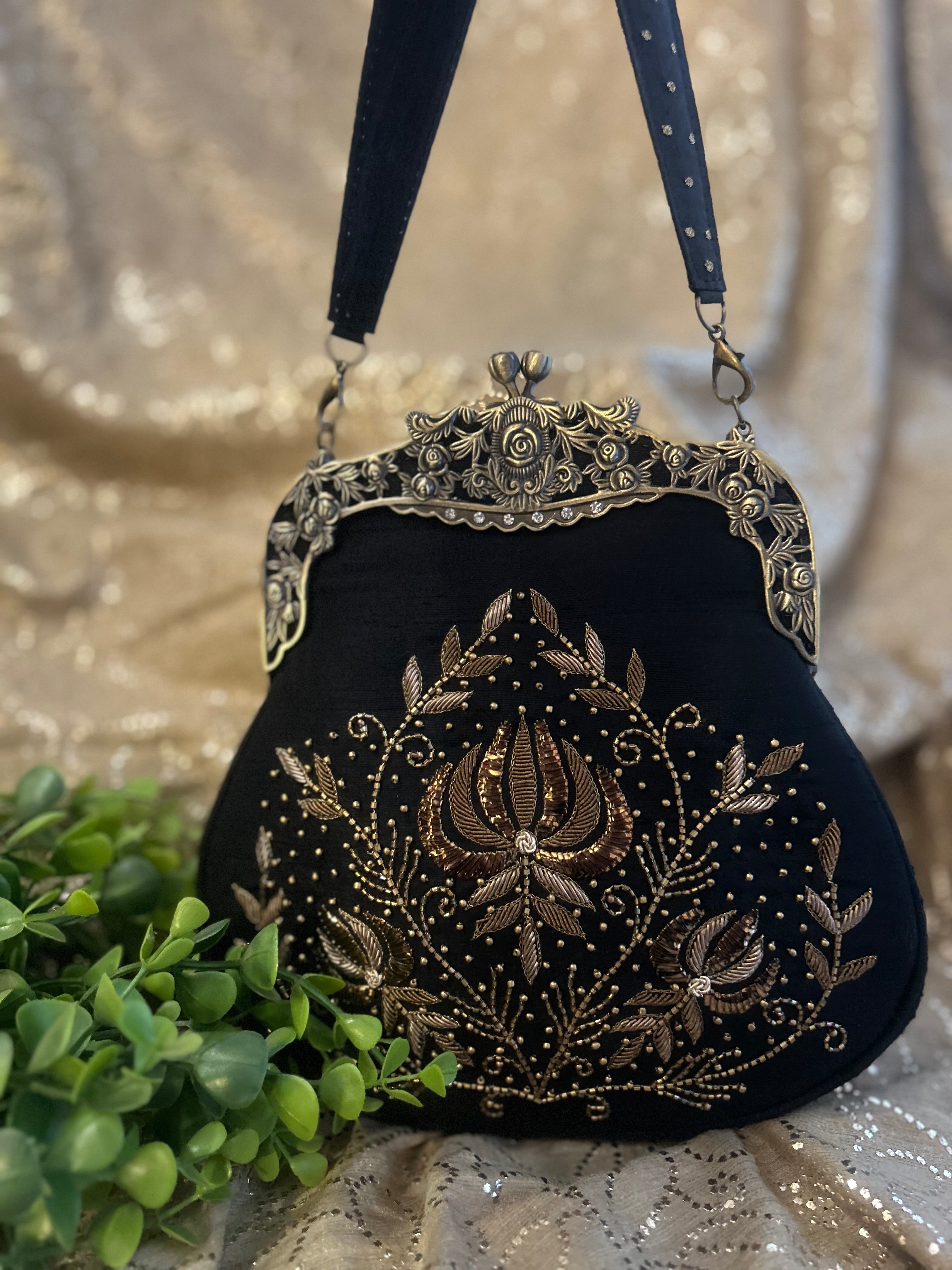 Black Mukaish & Zardozi Clutch Bag