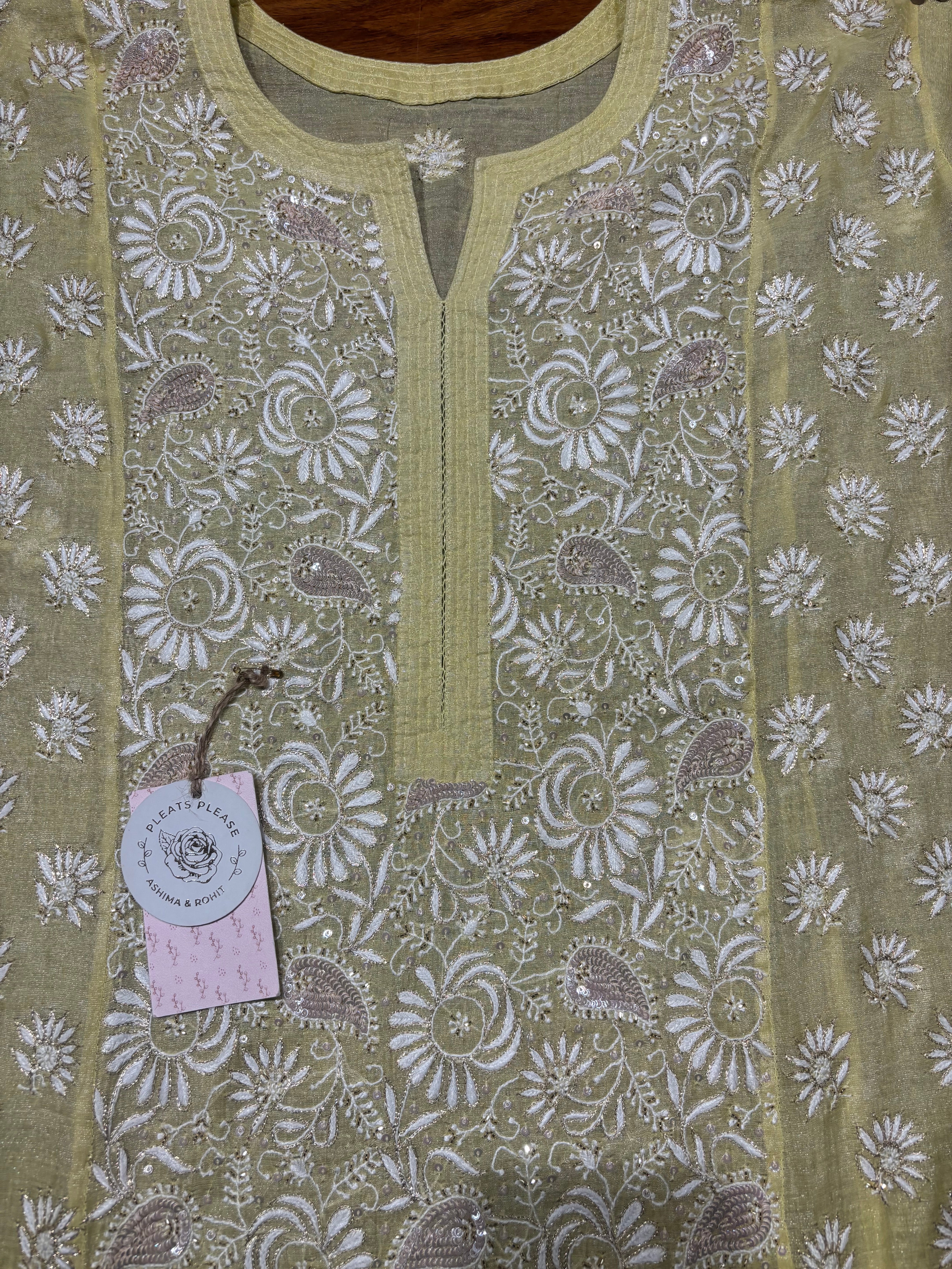 Yellow Pure & Premium Tissue Chikankari Kurta & Dupatta Set