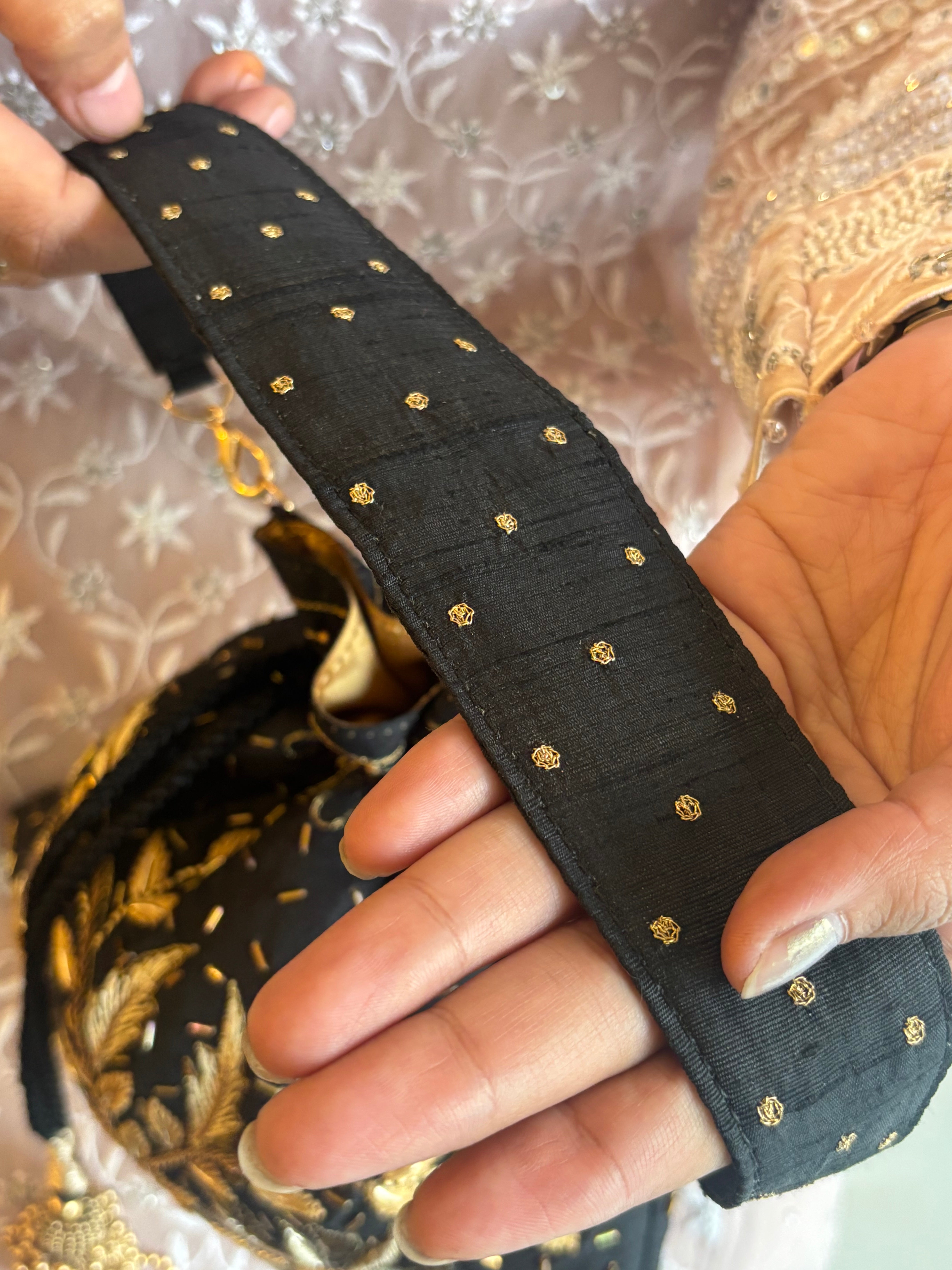 Black Chikankari & Zardozi Potli