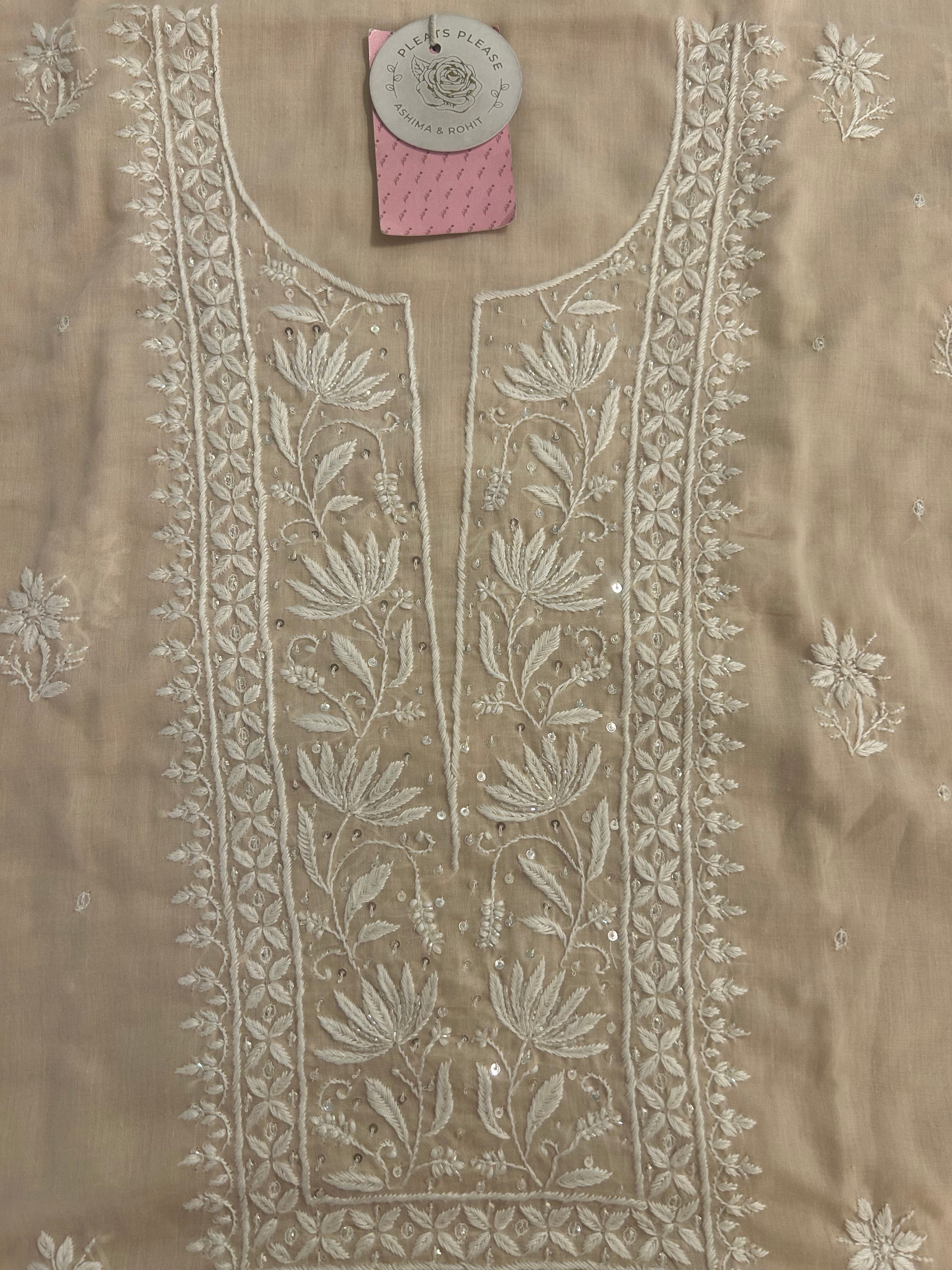Sand Nude Mulmul Chikankari Kurta