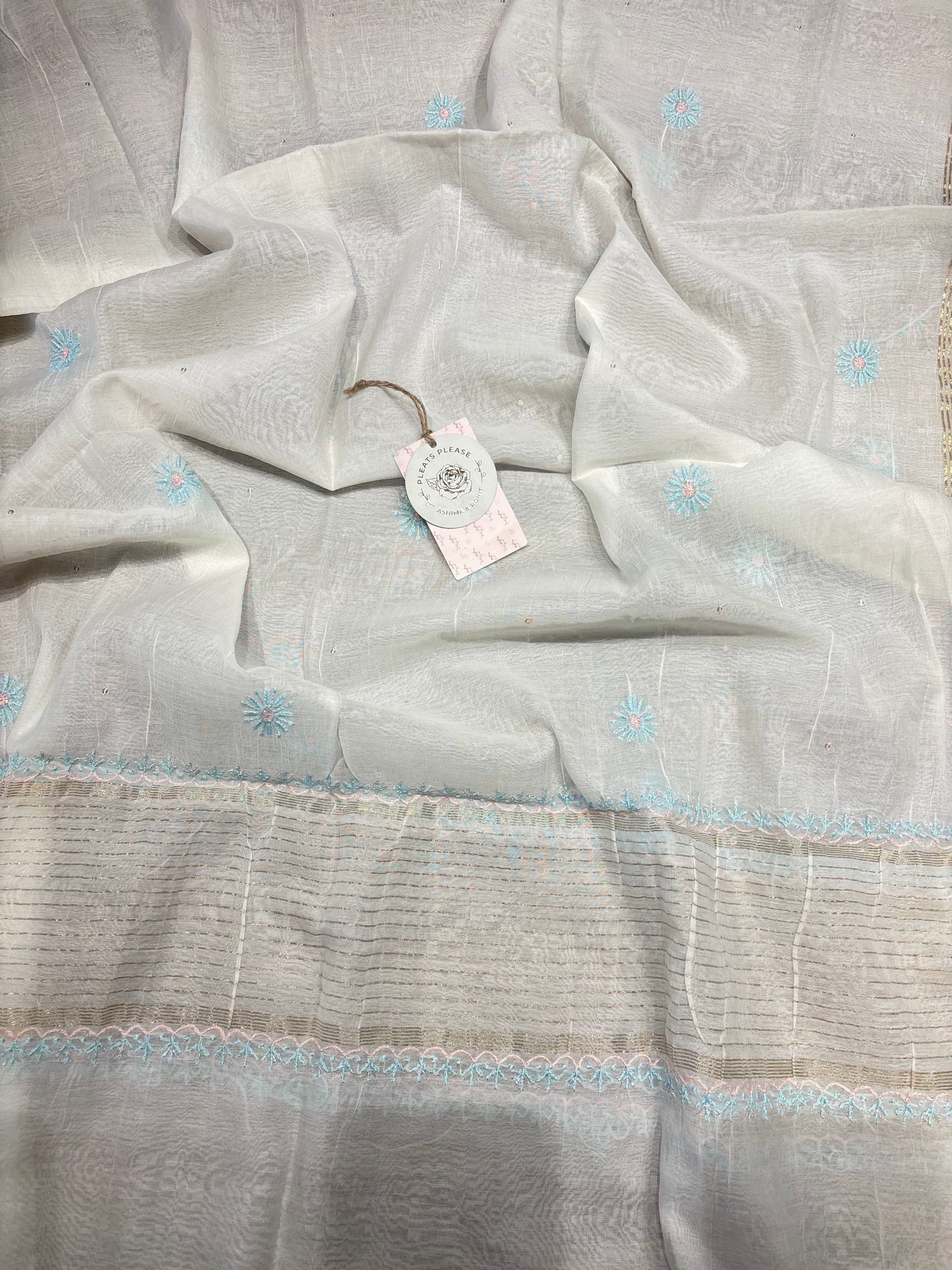 Dyeable Chanderi Mul Chikankari Kurta and Dupatta set