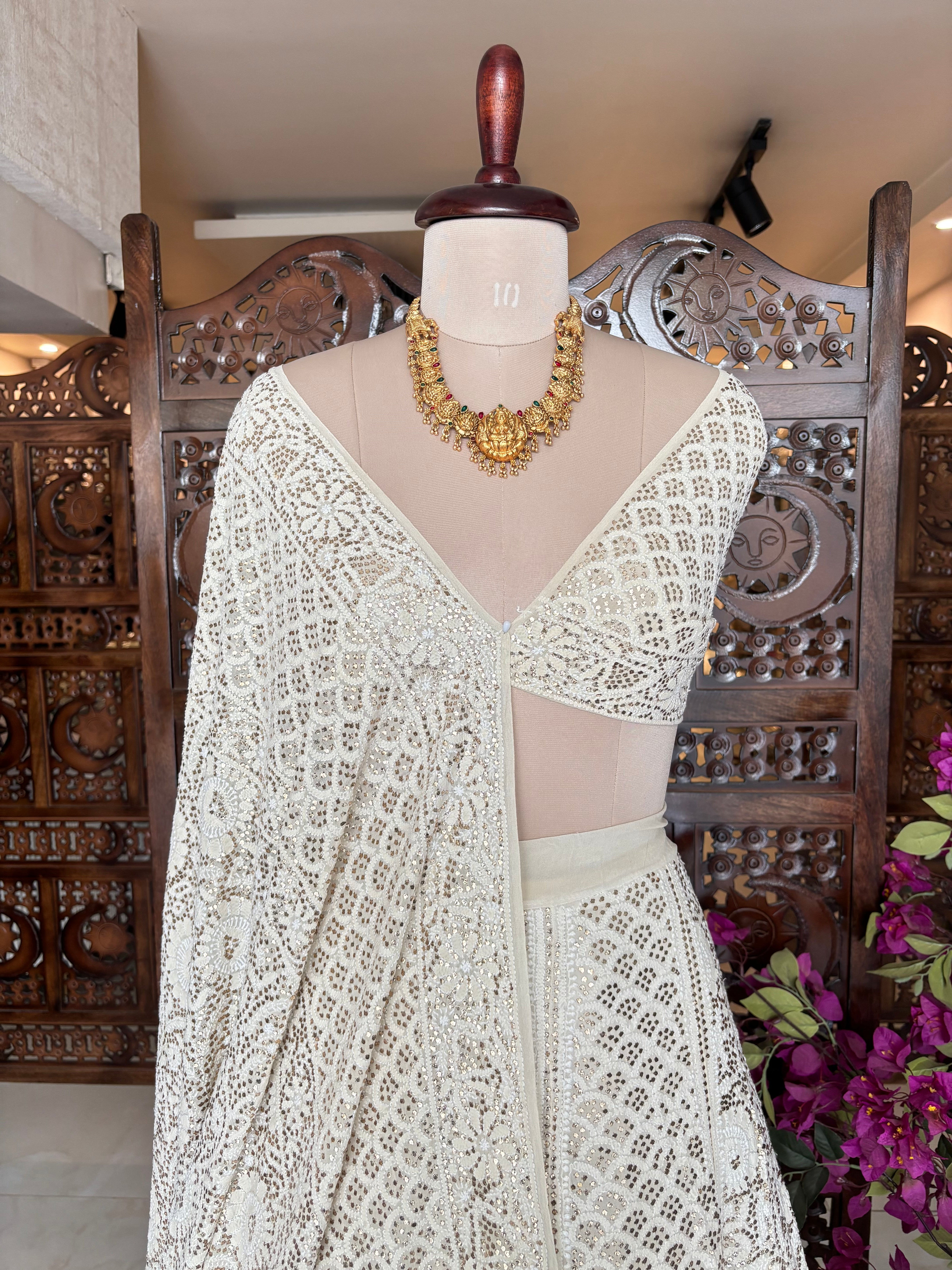 Dyeable Pure & Premium Georgette Mukaish Lehenga & Dupatta Set