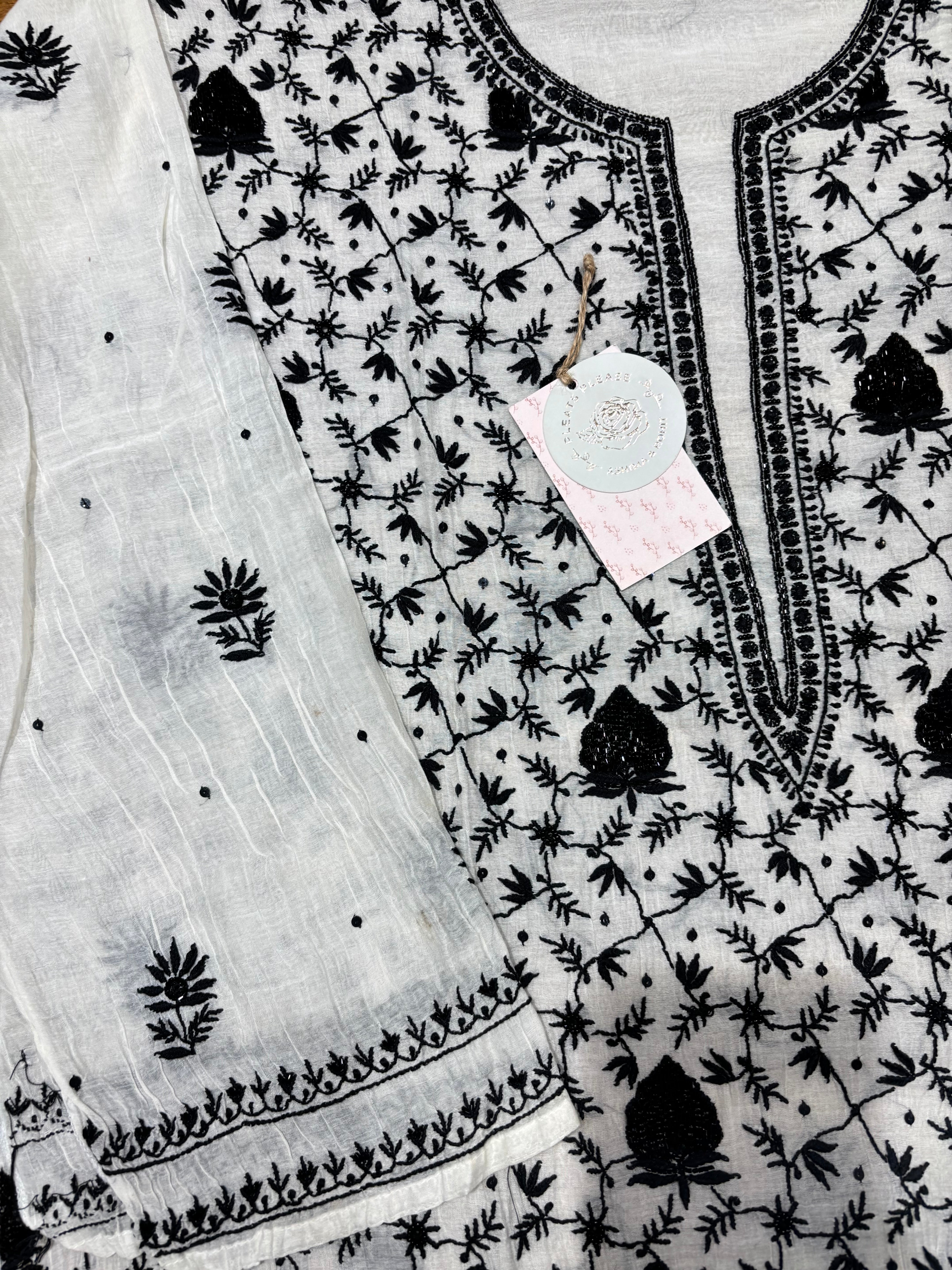Dyeable chanderi Mul Chikankari Kurta and Dupatta Set