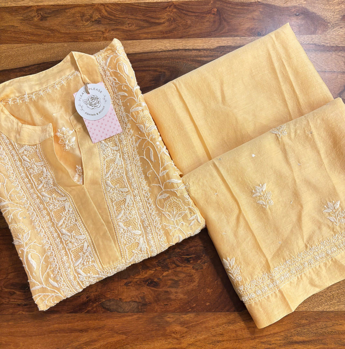 Yellow Chanderi Chikankari Co-Ord Set