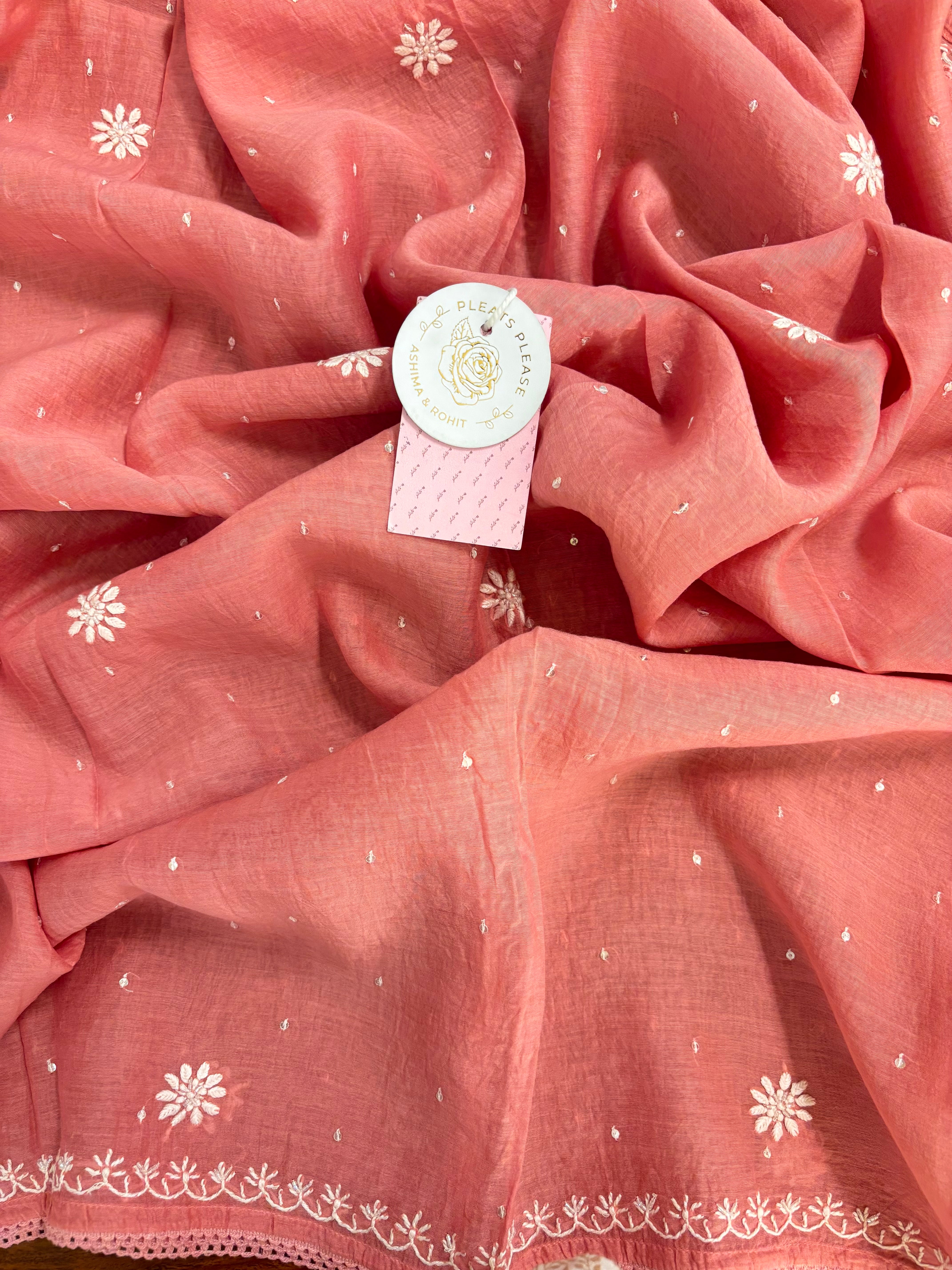 Peach Chanderi Mul Chikankari Kurta & Dupatta