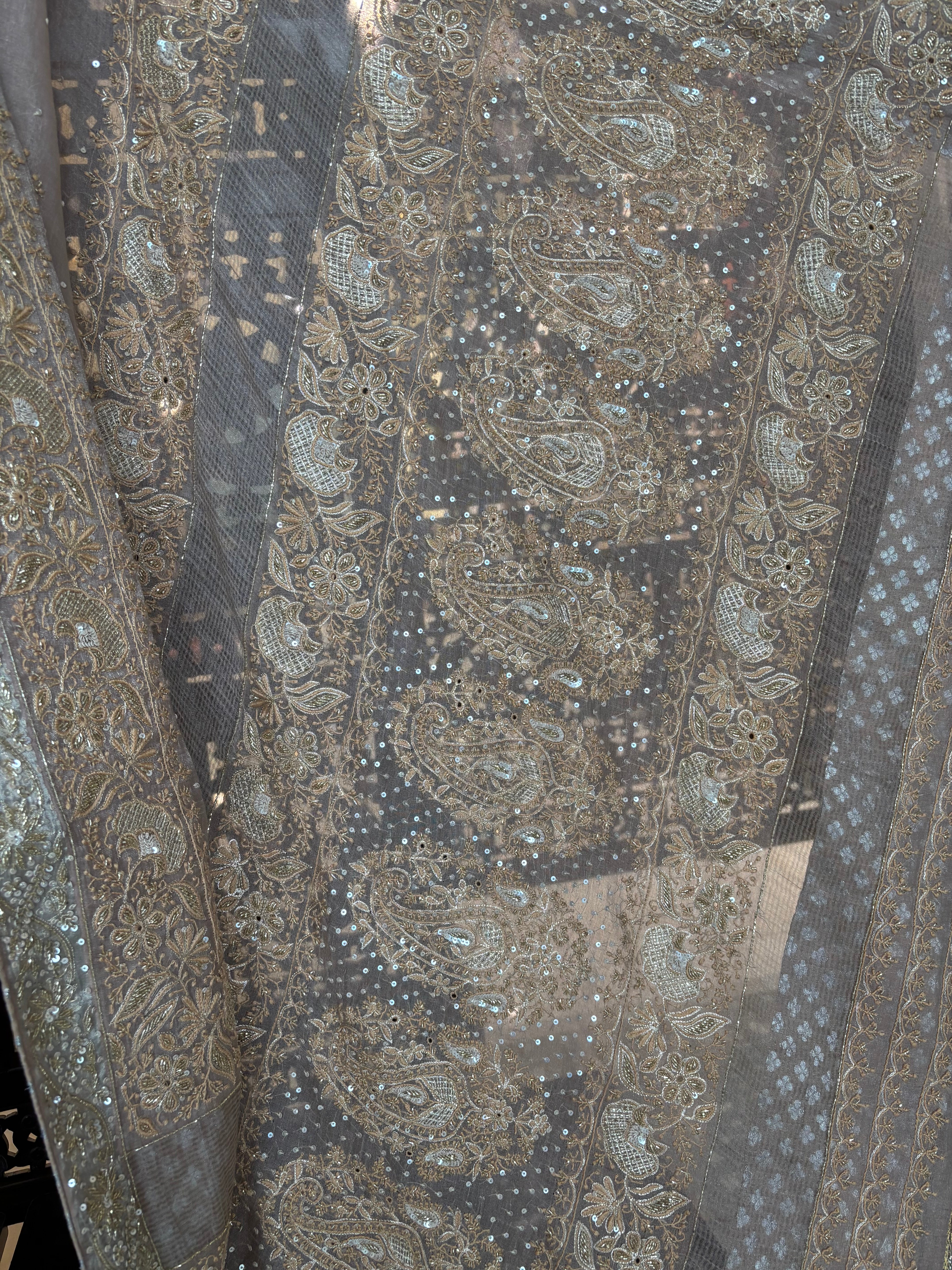 Antique Rose Gold Pure & Premium Tissue Chikankari Saree