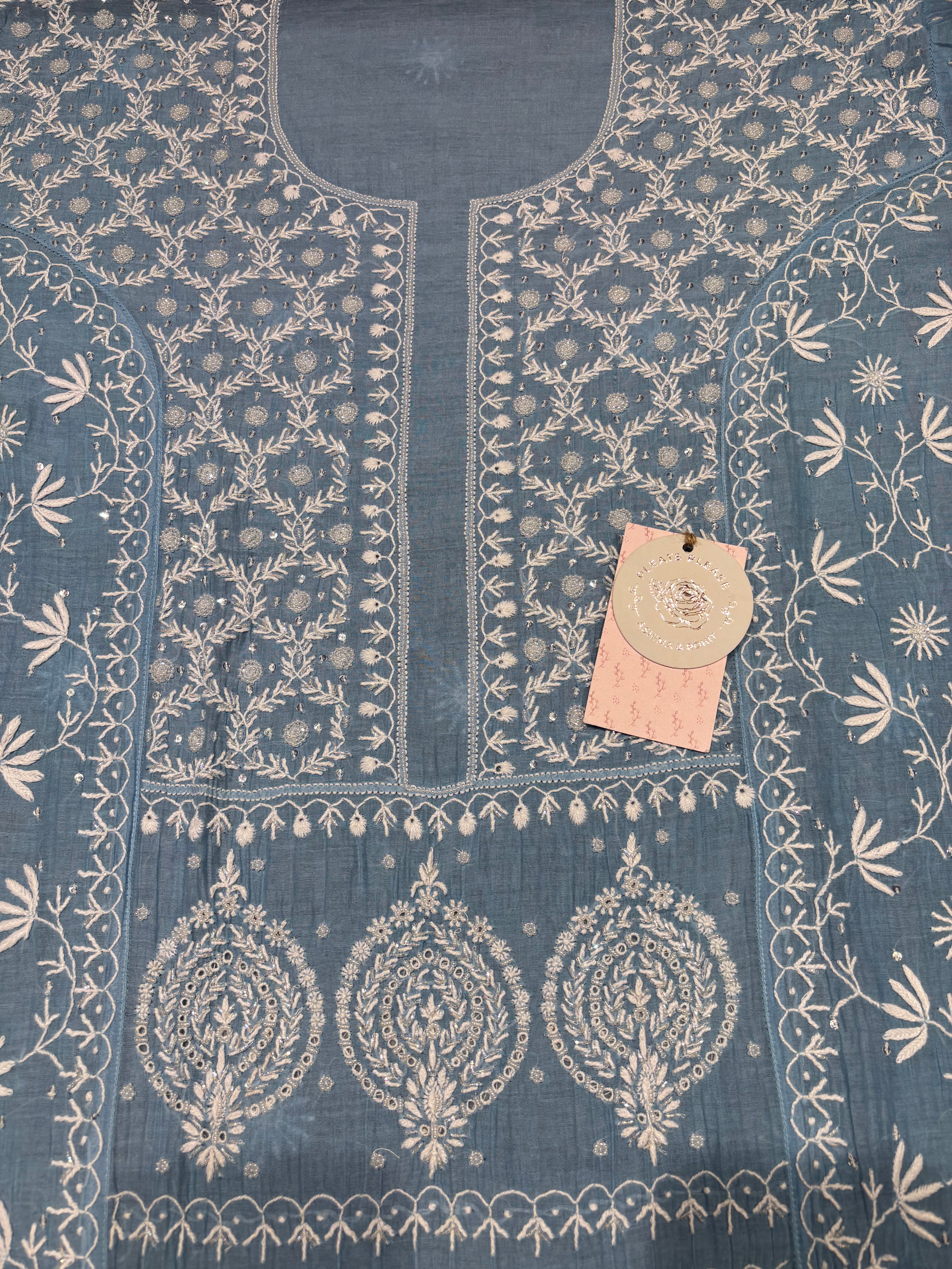 Powder Blue Chanderi Mul Chikankari Kurta & Dupatta Set