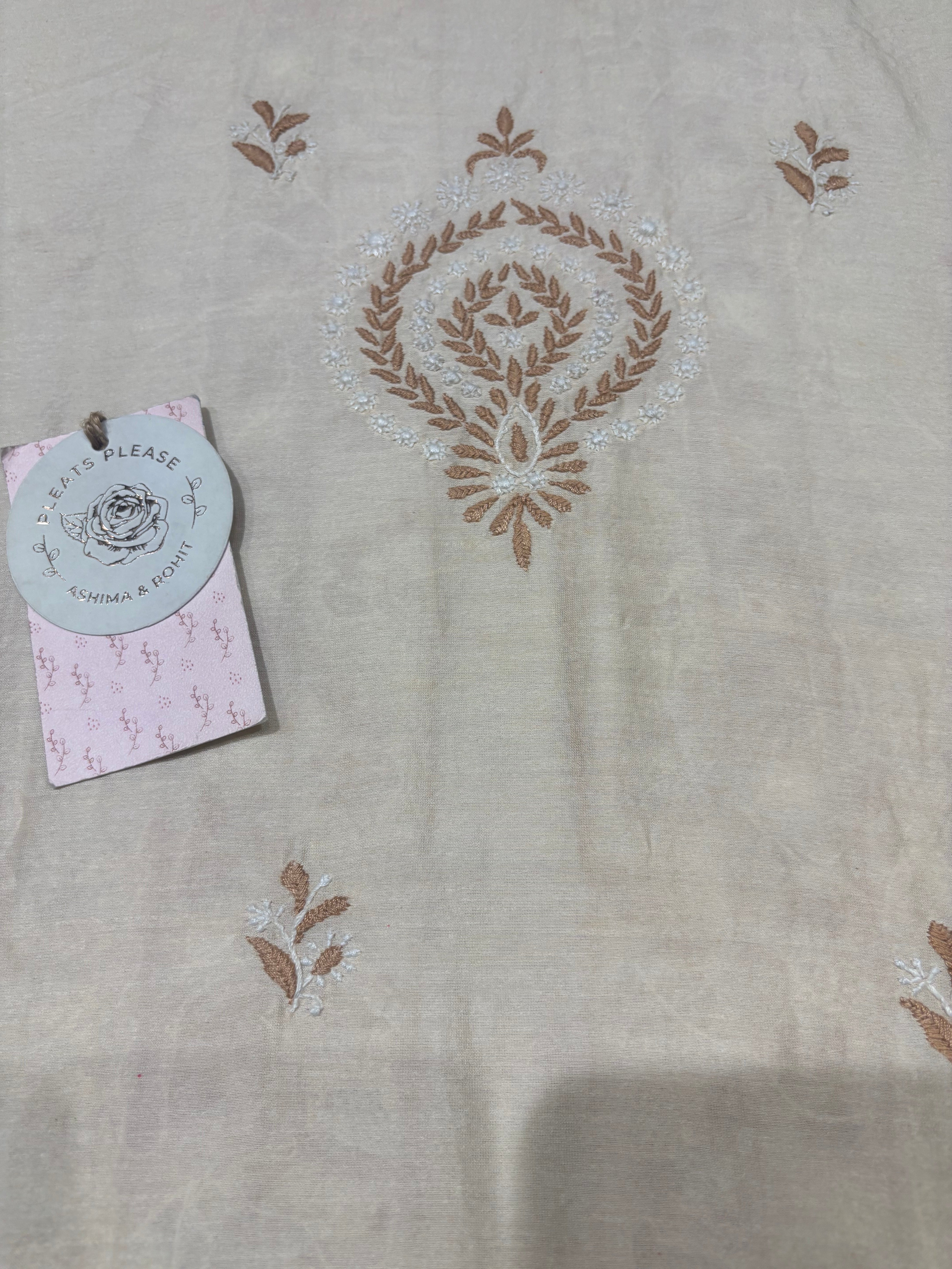 Coffee Cream Chanderi Silk Chikankari Men’s Kurta Fabric