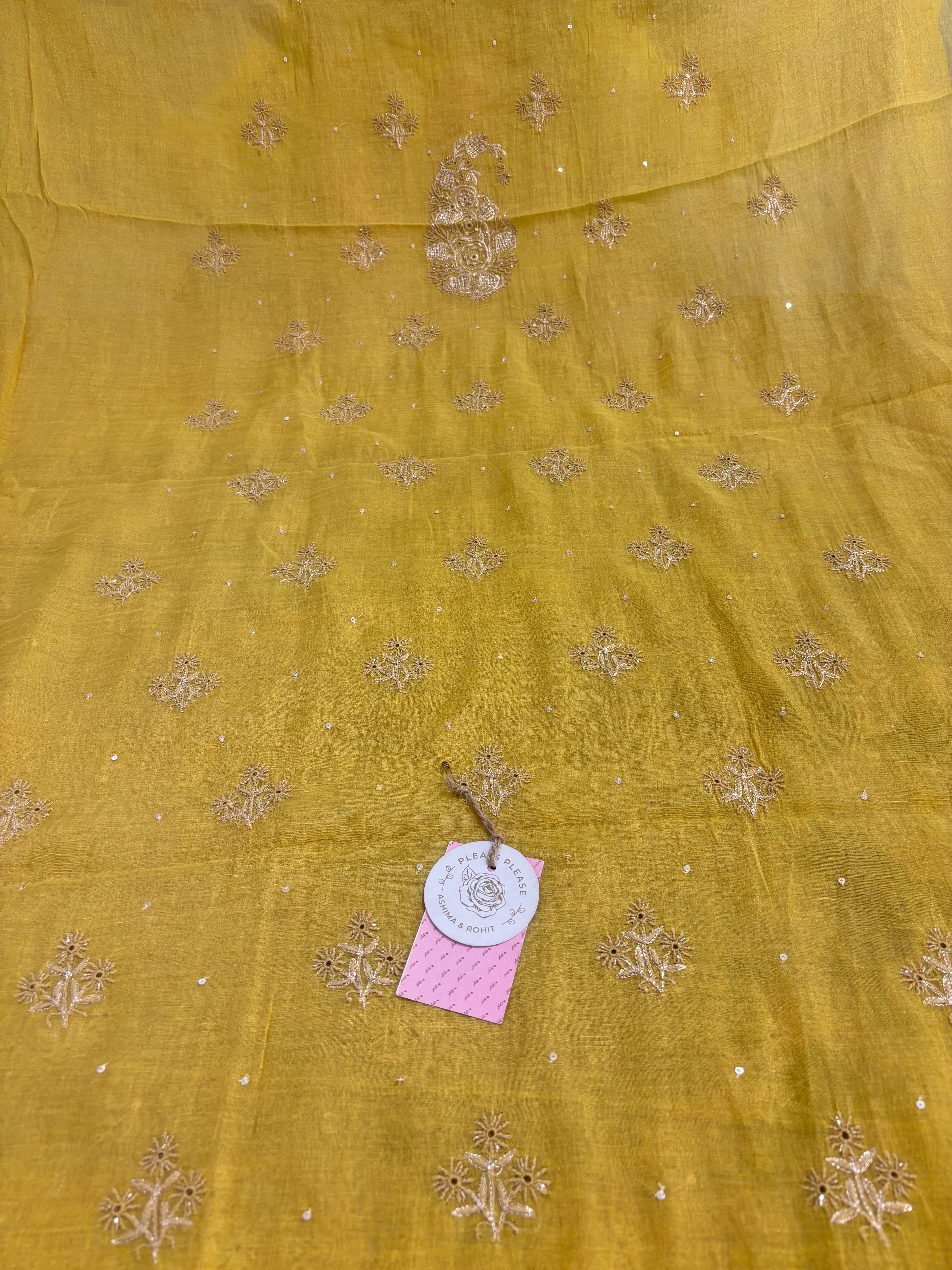 Yellow Pure & Premium Tissue Chikankari Kurta & Dupatta