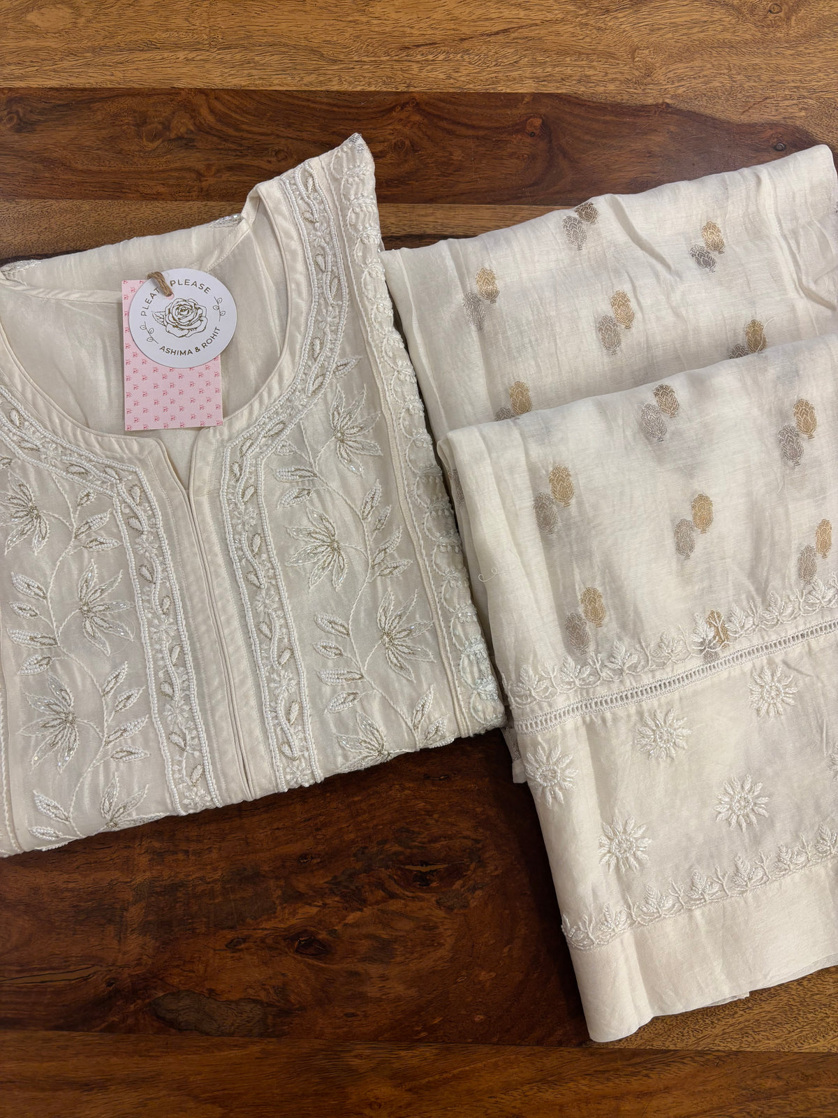Dyeable Chanderi Silk Chikankari Banarasi Boota Co-ord Set