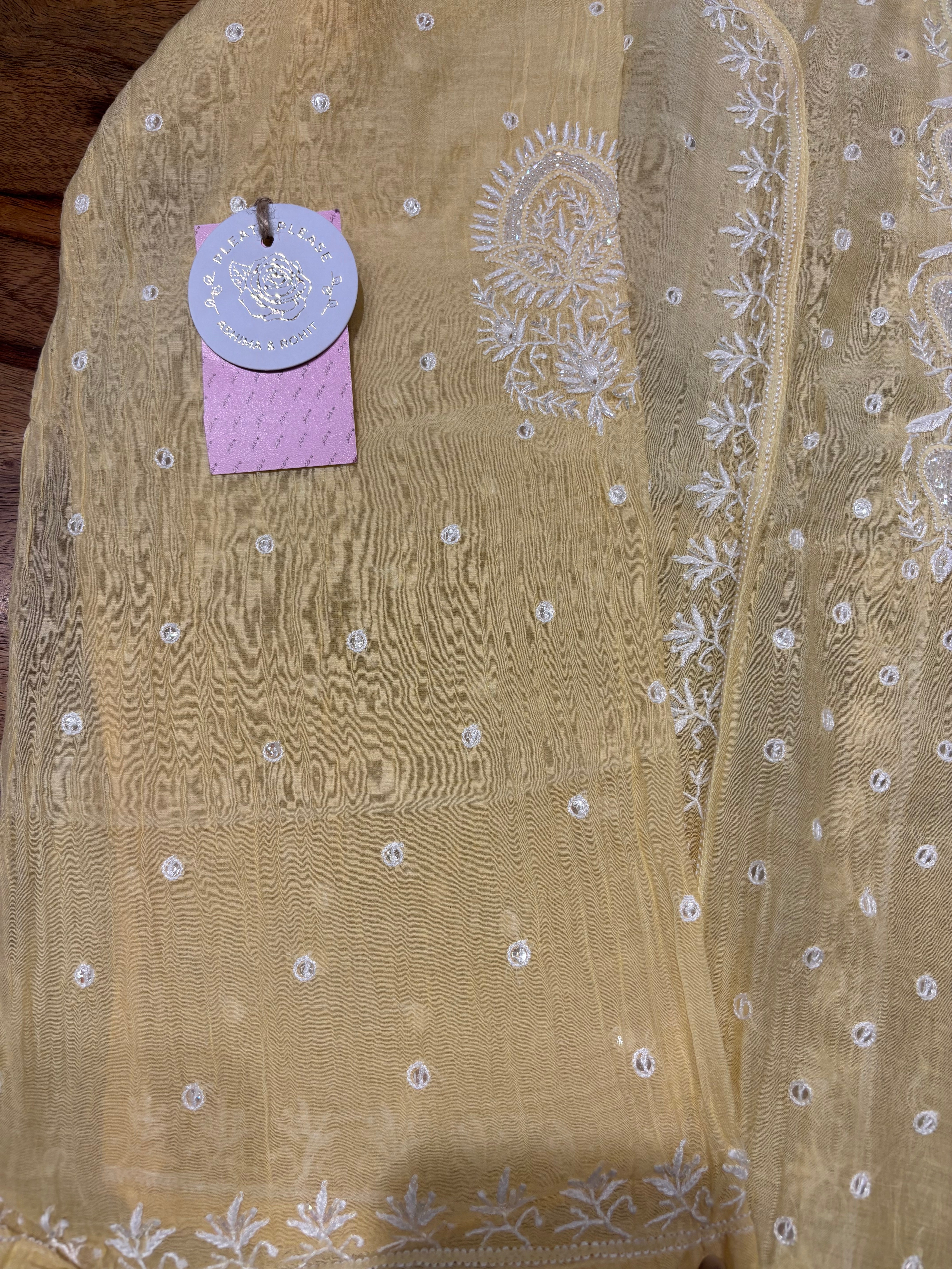 Butter Yellow Chanderi Mul Chikankari Kurta & Dupatta Set