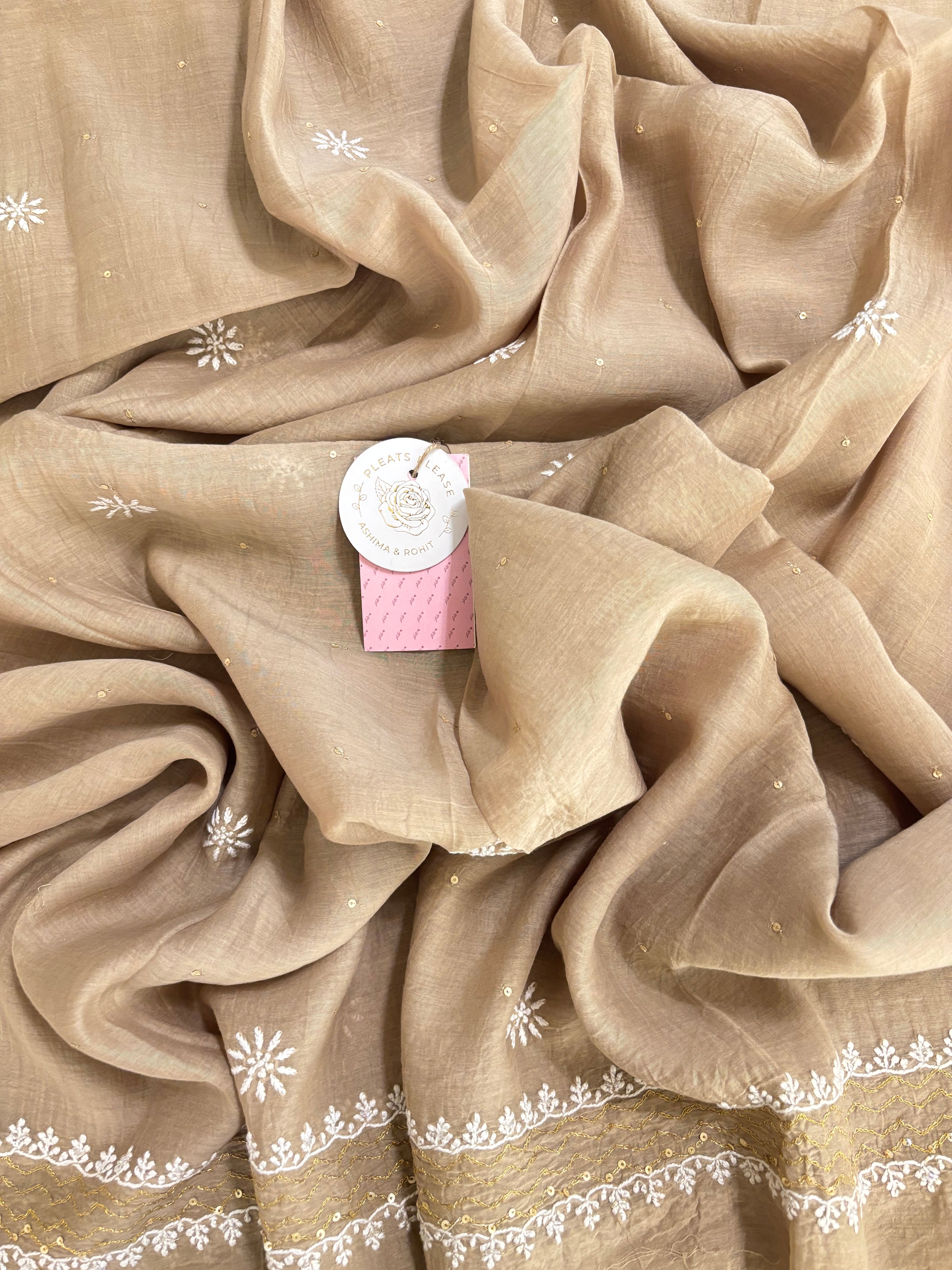 Camel Brown Chanderi Chikankari Kurta & Dupatta