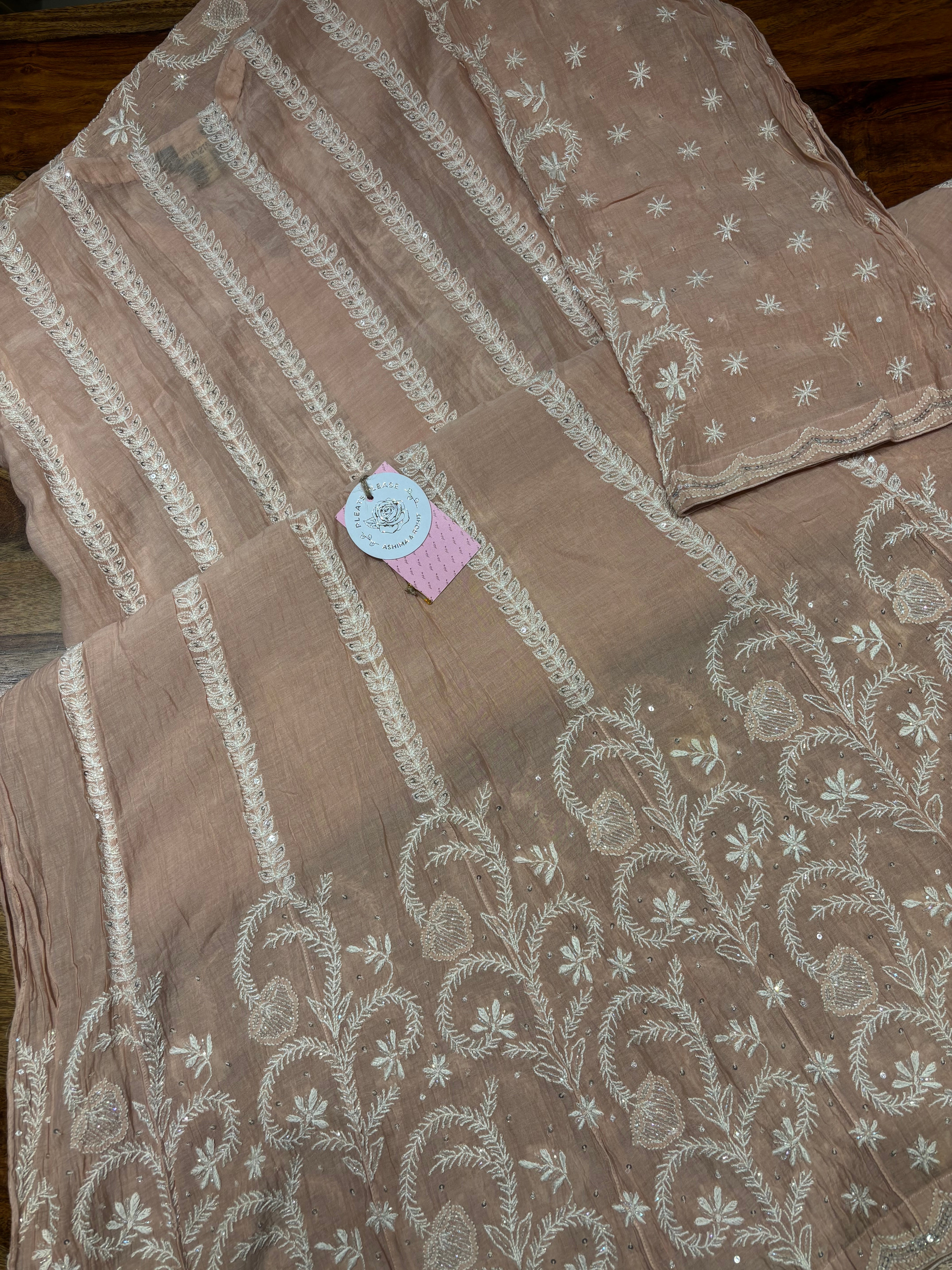 Peach Chanderi Mul Chikankari Anarkali & Dupatta Set