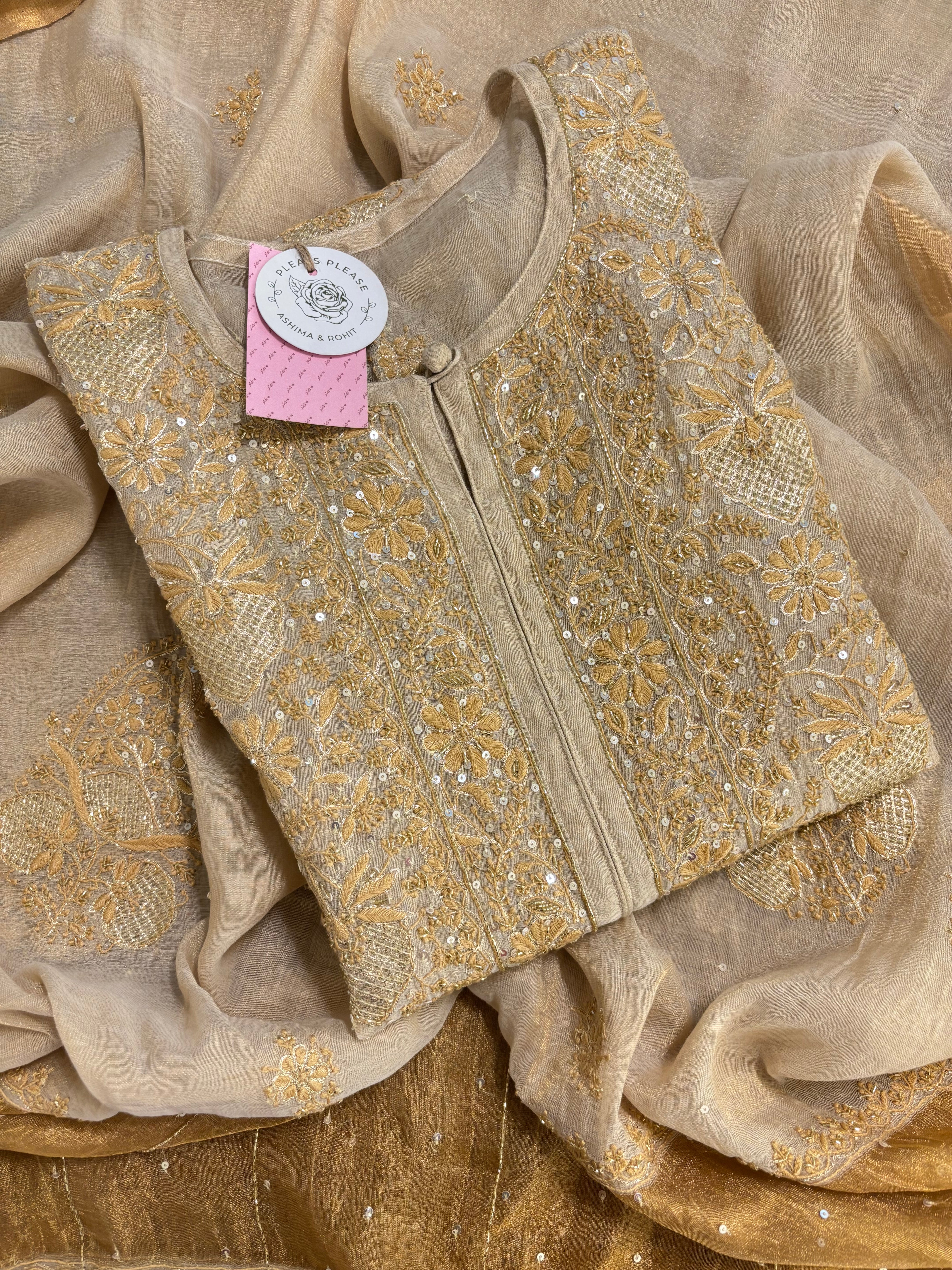 Dyeable Pure & Premium Tissue Heavy Jaal Chikankari Kurta & Dupatta