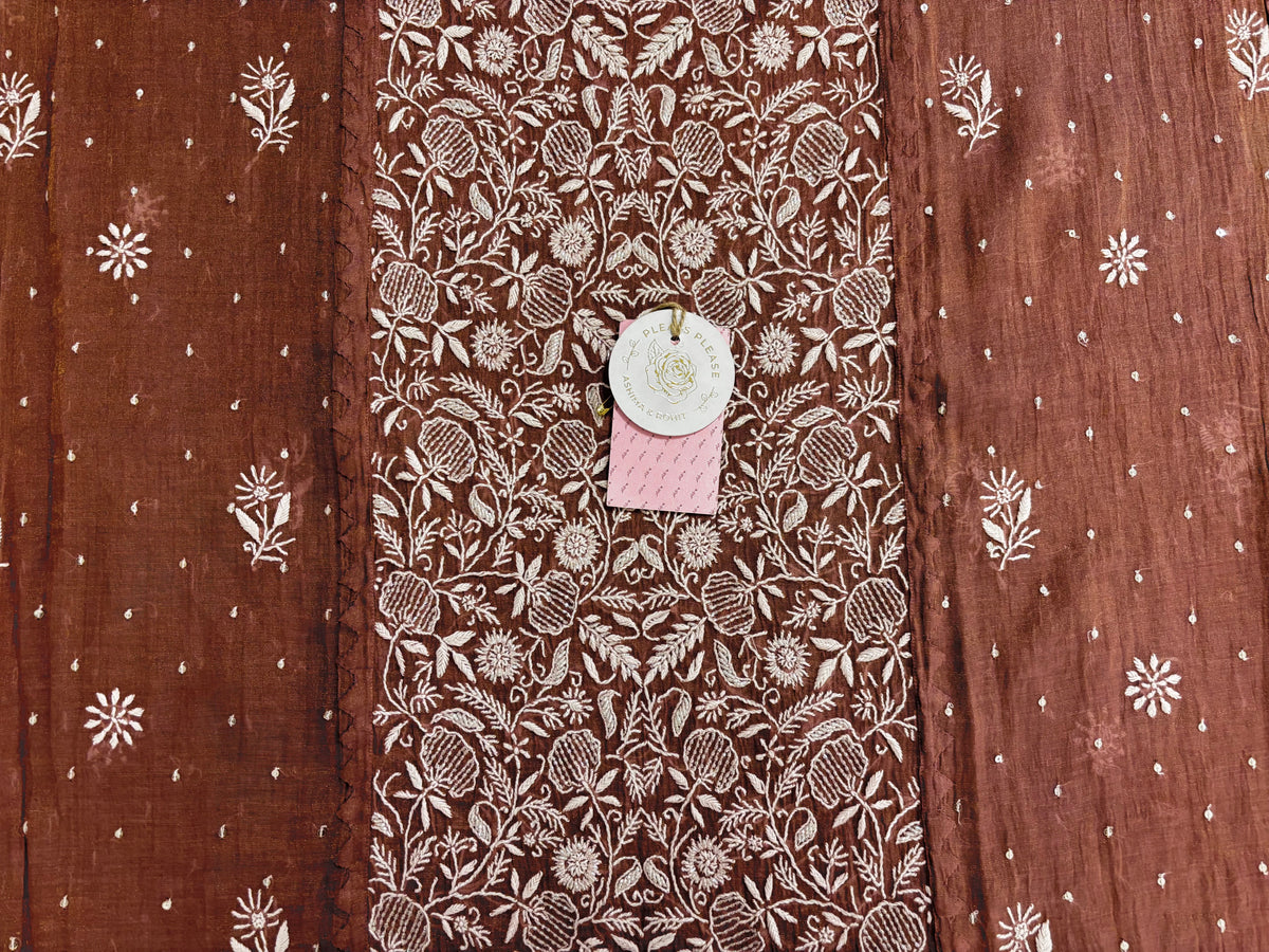 Mauve-Brown Tissue Chikankari Kurta & Dupatta