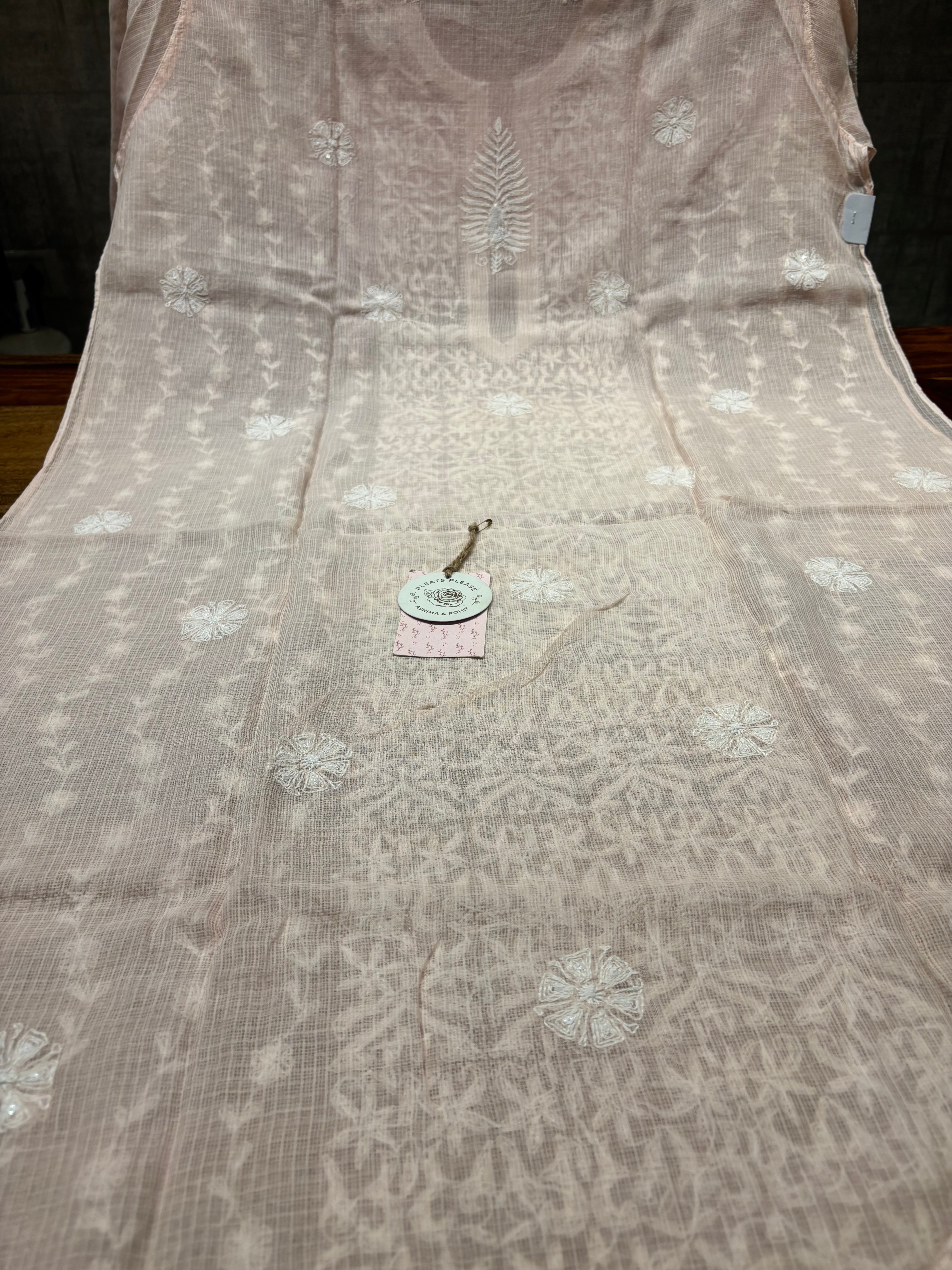 Blush Pink Kota Chikankari Kurta And Dupatta Set