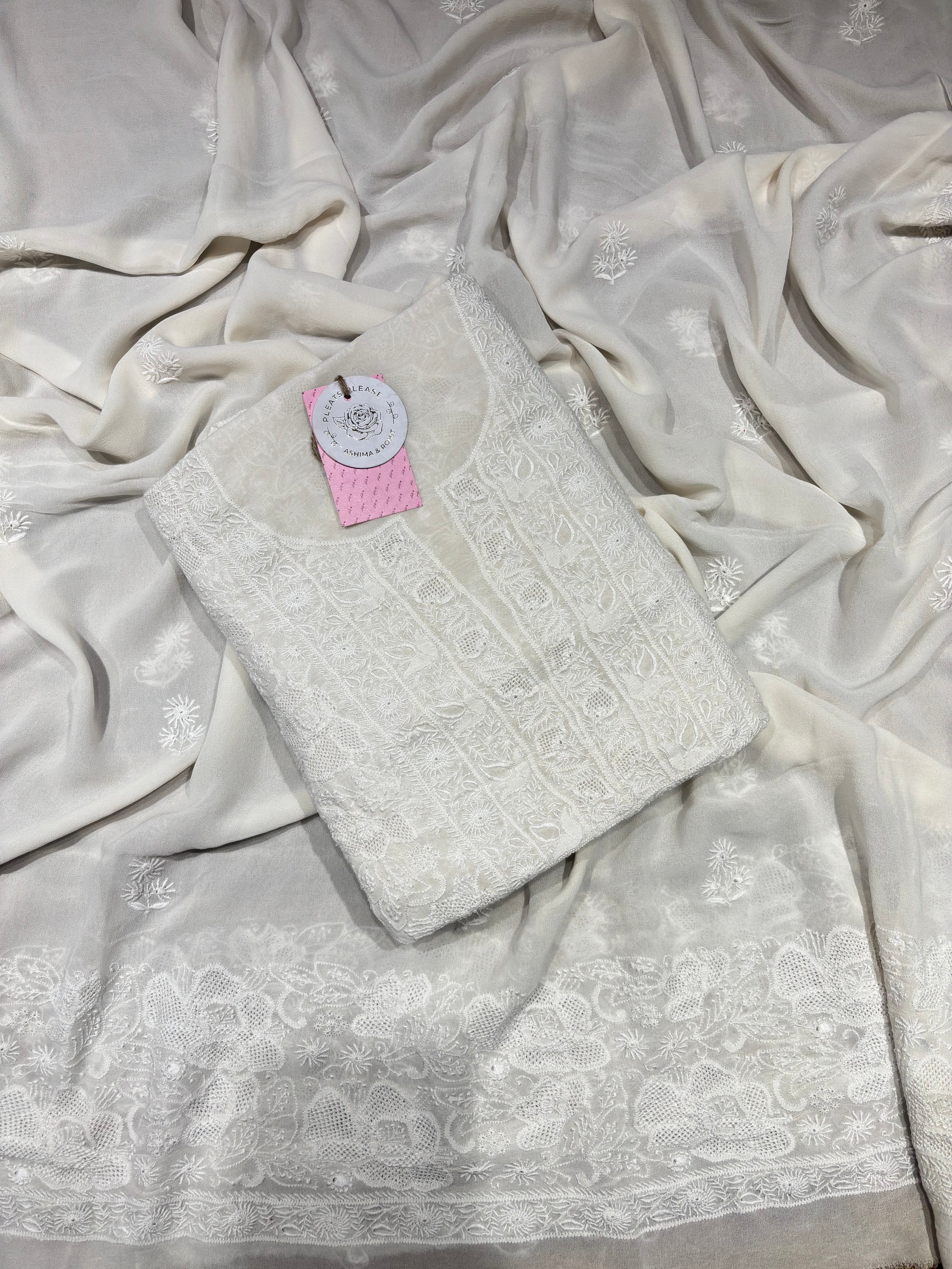 Dyeable Pure & Premium Georgette Chikankari Kurta & Dupatta Fabric