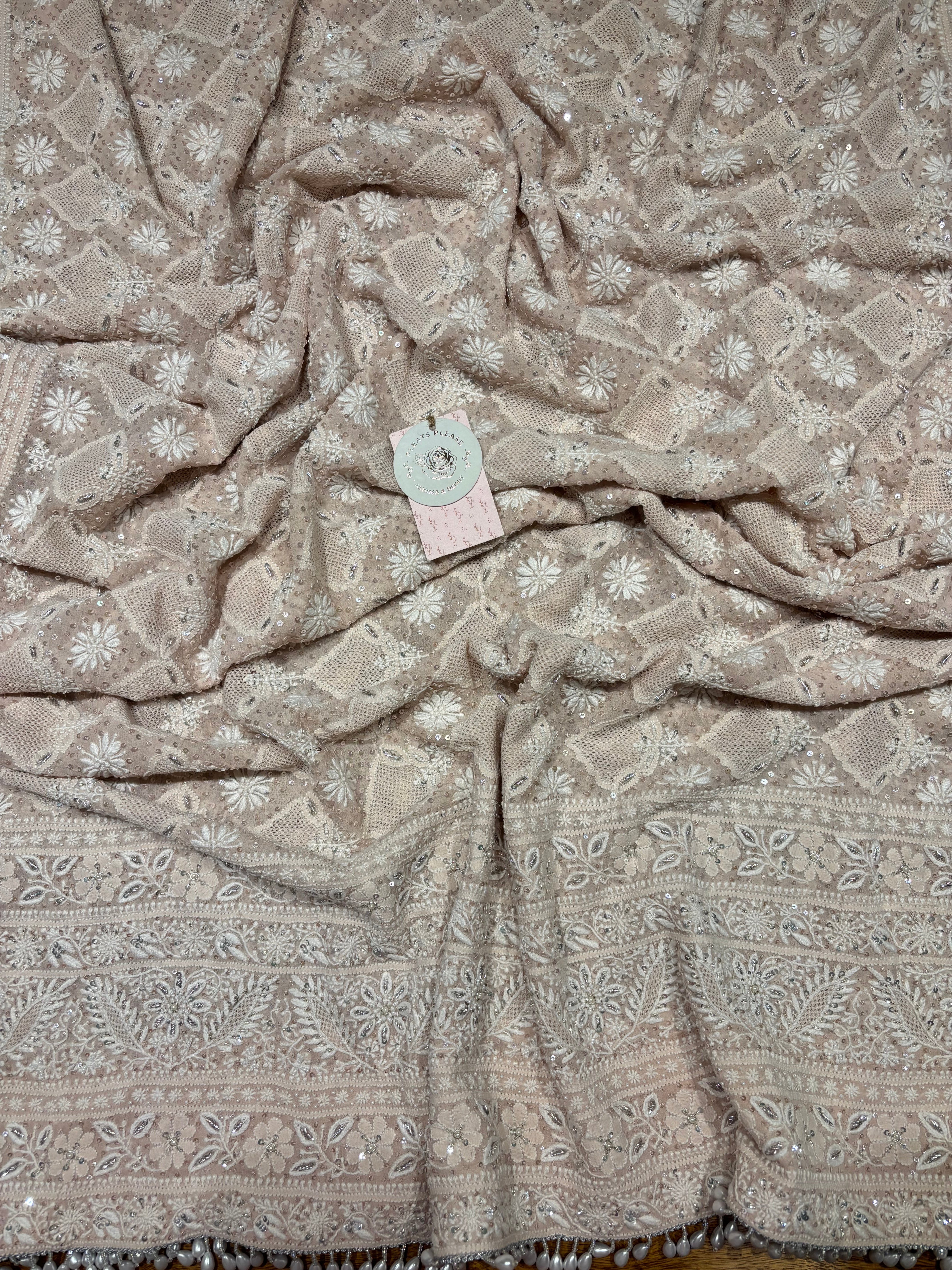 Peach Pure & Premium Georgette  Chikankari Kurta & Dupatta Set