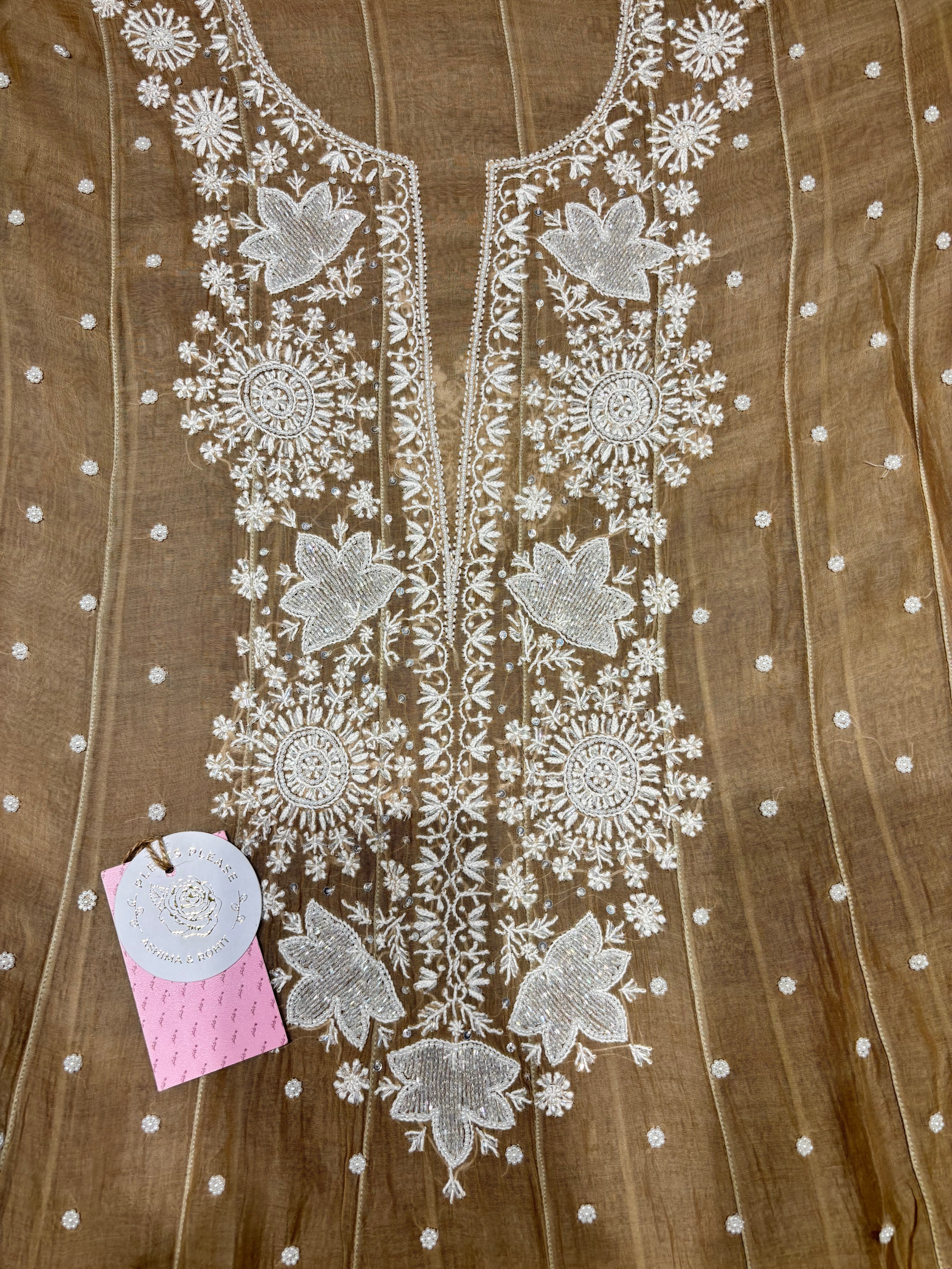 Brown Chanderi Mul Chikankari Anarkali and Dupatta Set