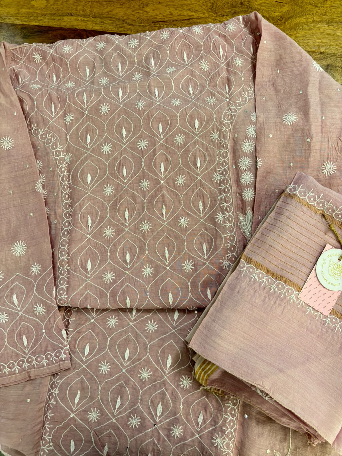 Baby Pink Pure Monga Silk Chikankari Anarakli & Dupatta