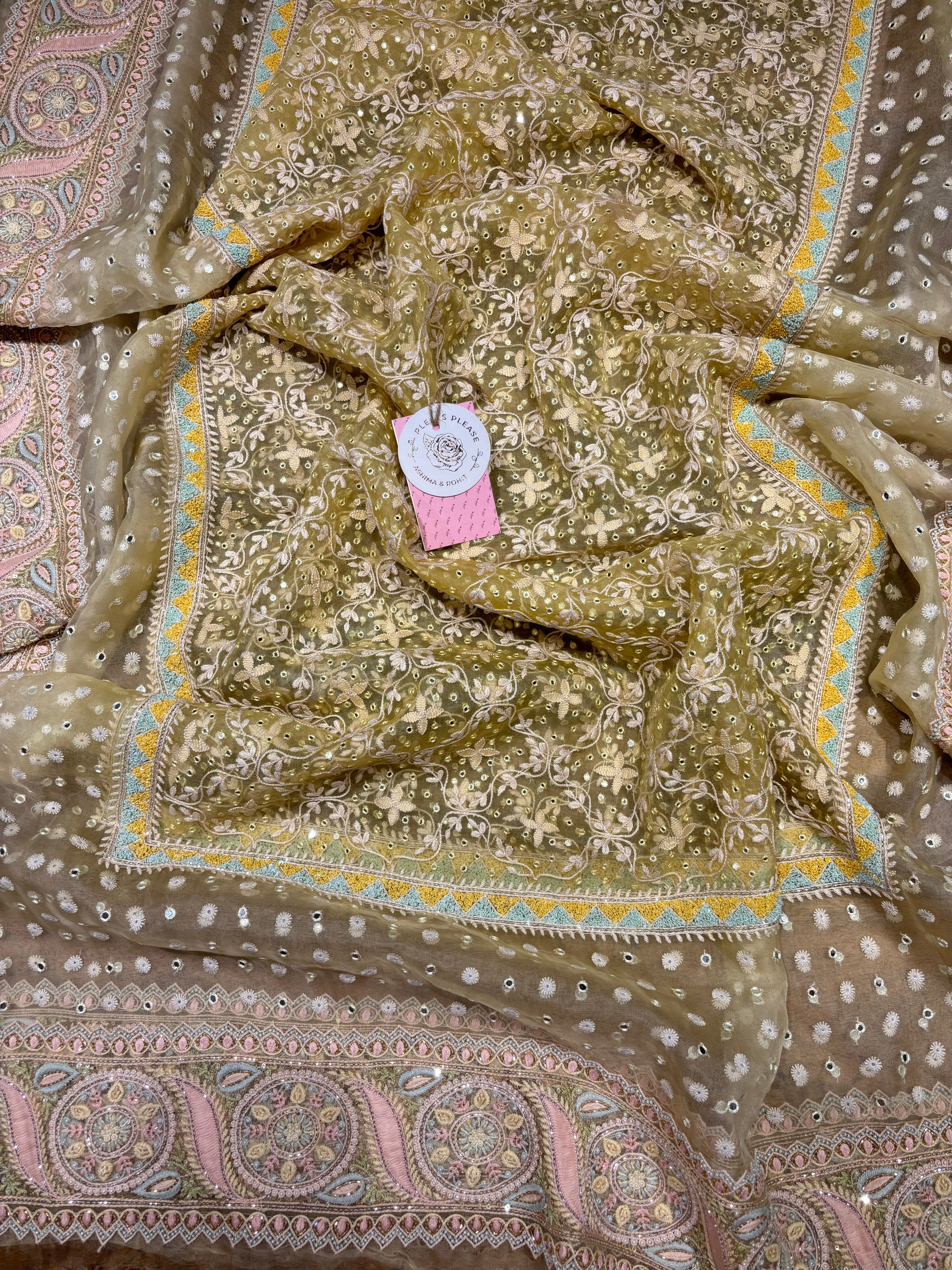 Butter Yellow Pure & Premium Organza Silk Chikankari Kurta & Dupatta Set