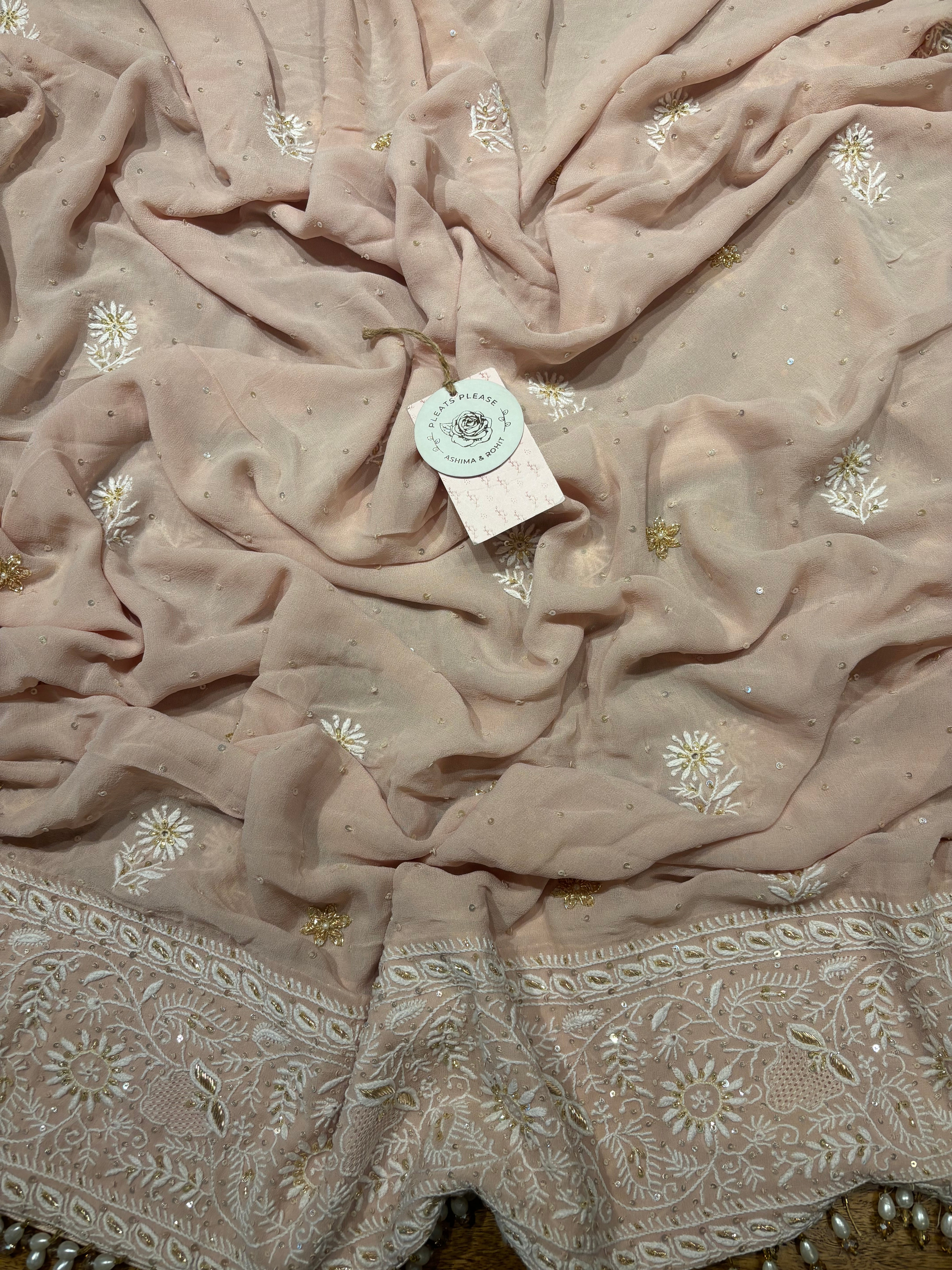 Peach Pure And Premium Georgette Chikankari Kurta and Dupatta set