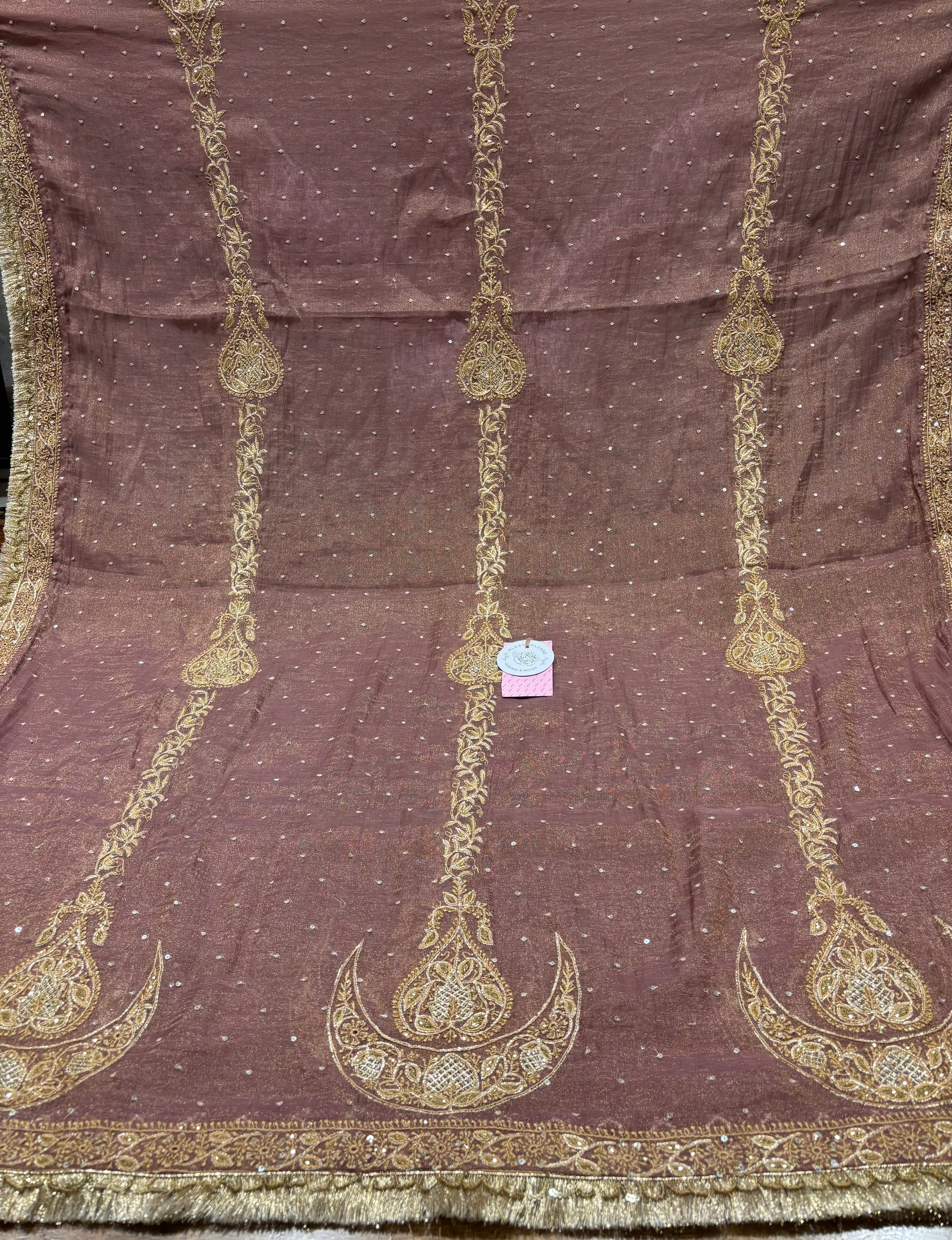 Garnet Pure & Premium Tissue A-Line Anarkali & Dupatta Set