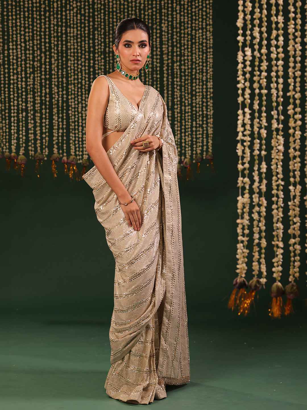 Celestial Shimmer: Pure & Premium Georgette Mukaish Saree