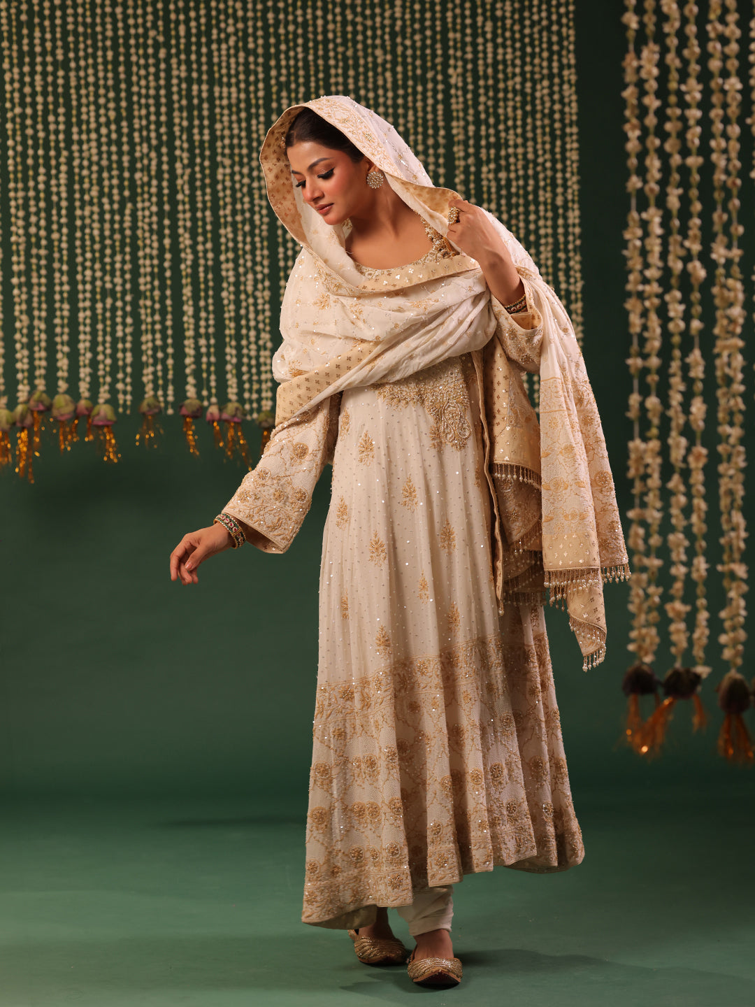 Ivory Pure Georgette Chikankari Anarkali and Dupatta