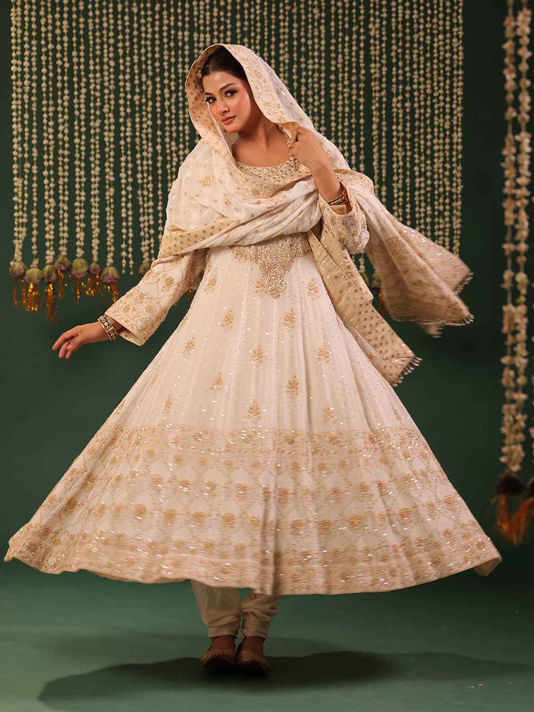 Ivory Pure Georgette Chikankari Anarkali and Dupatta