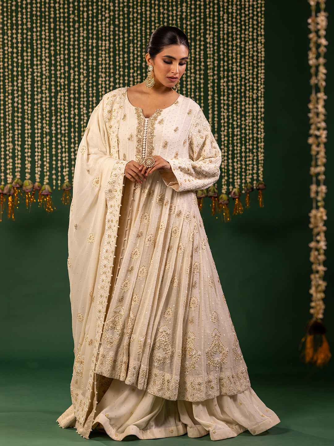 Ivory Pure Georgette Chikankari Anarkali and Dupatta
