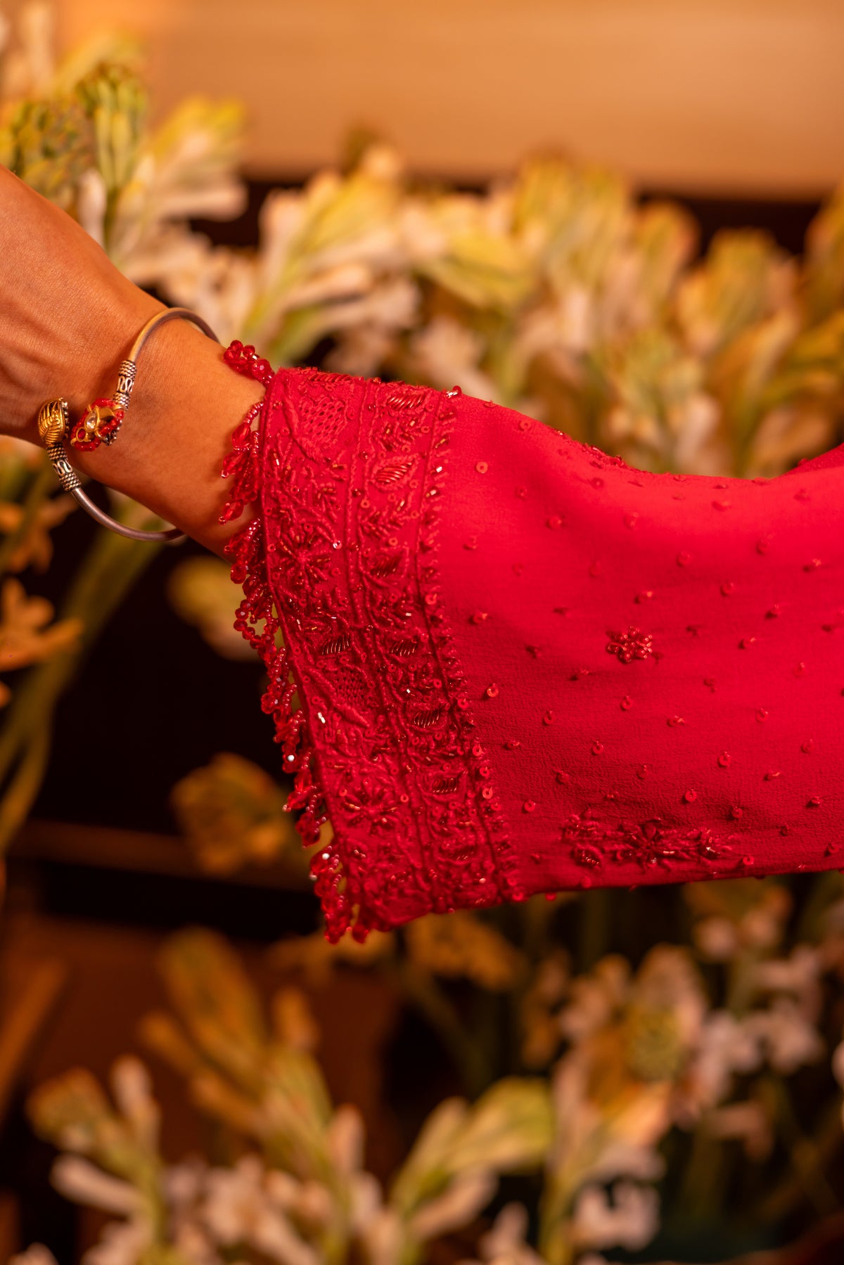 Deep Red Pure & Premium Georgette Chikankari Kurta, Dupatta With Bottom