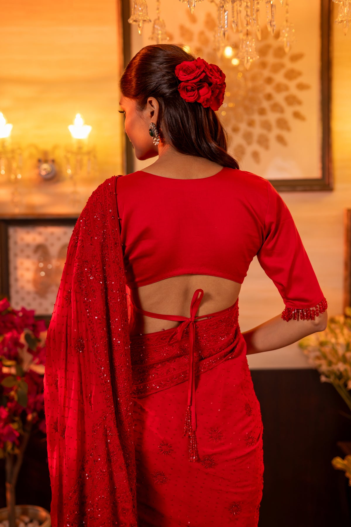 Red Pure & Premium Georgette Chikankari Saree