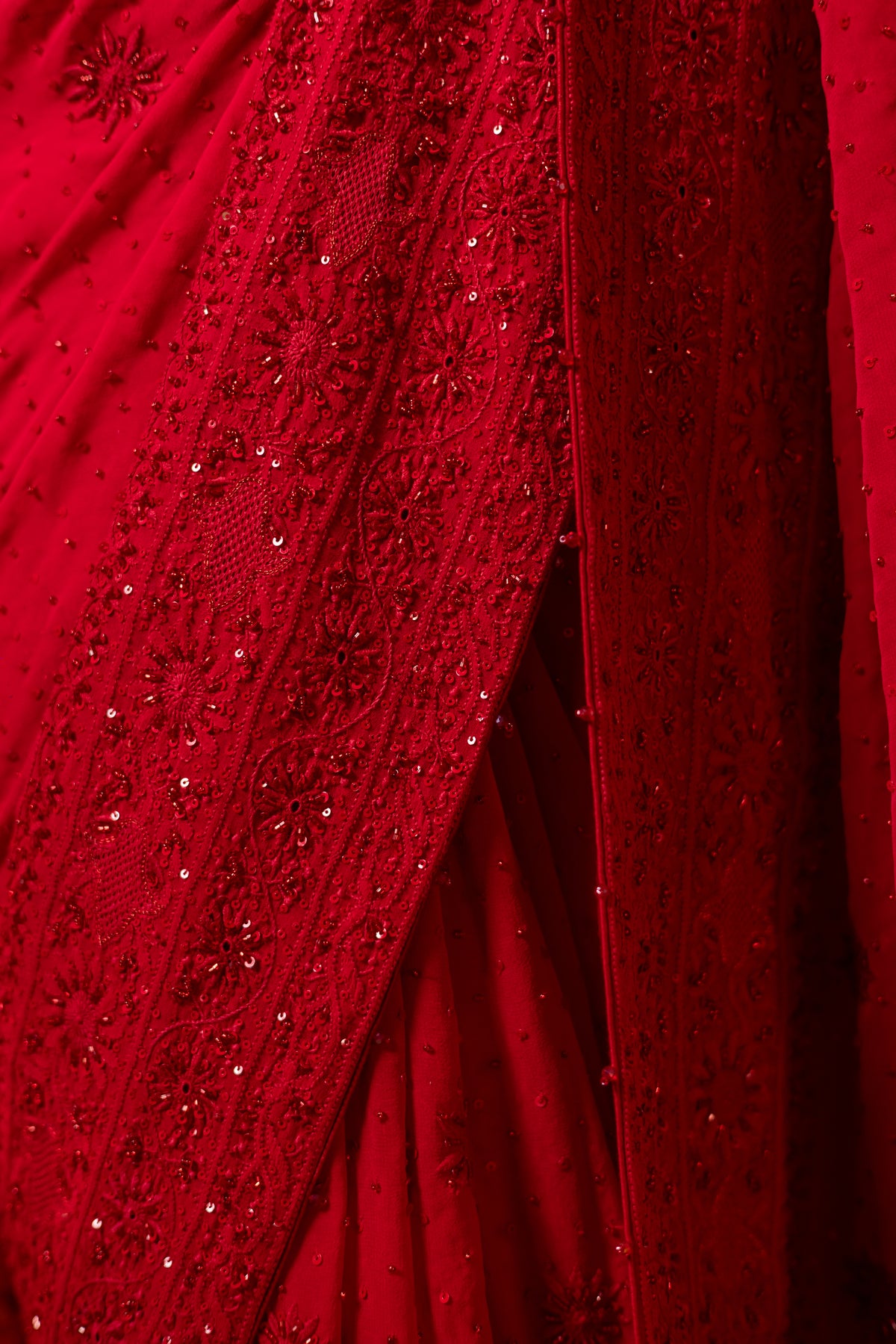 Red Pure & Premium Georgette Chikankari Saree