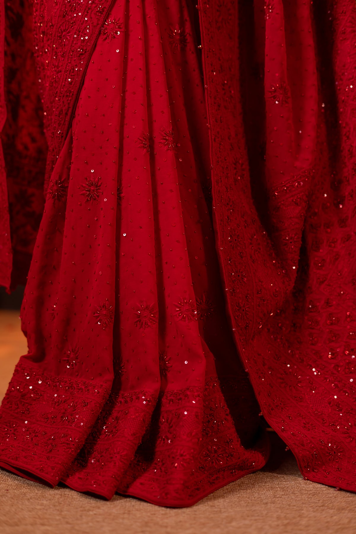 Red Pure & Premium Georgette Chikankari Saree